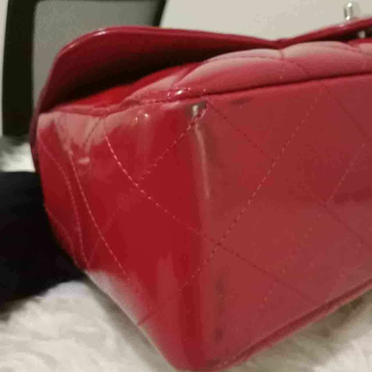 Chanel Jumbo Red Patent Leather SHW #13 Shoulder Bag