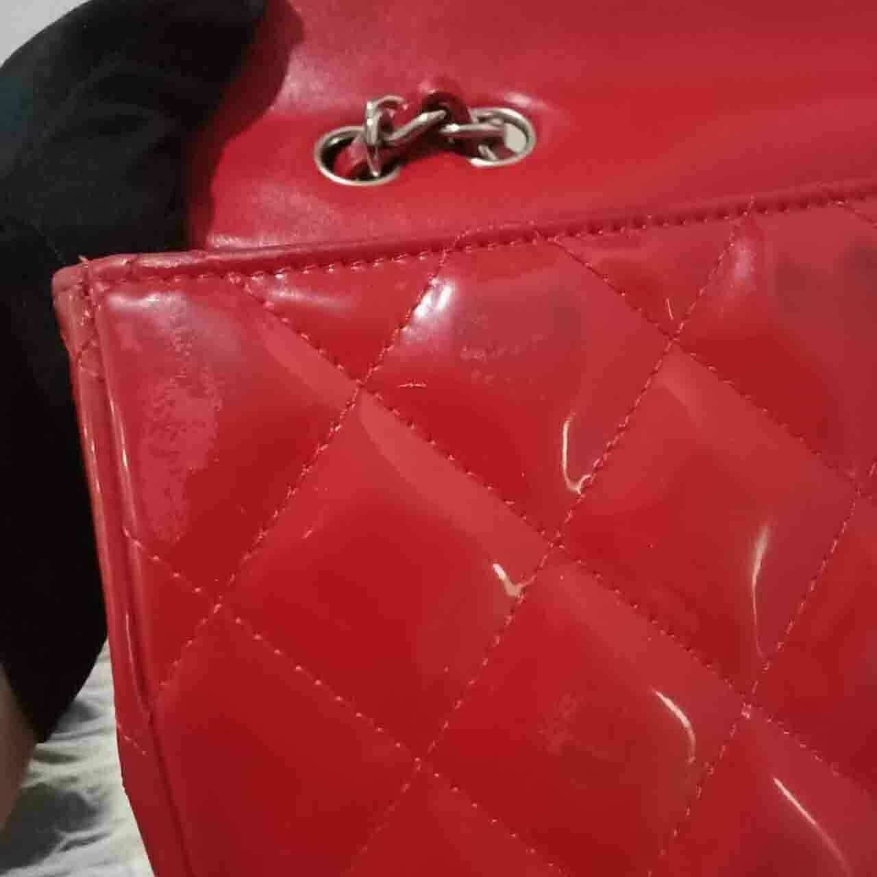 Chanel Jumbo Red Patent Leather SHW #13 Shoulder Bag