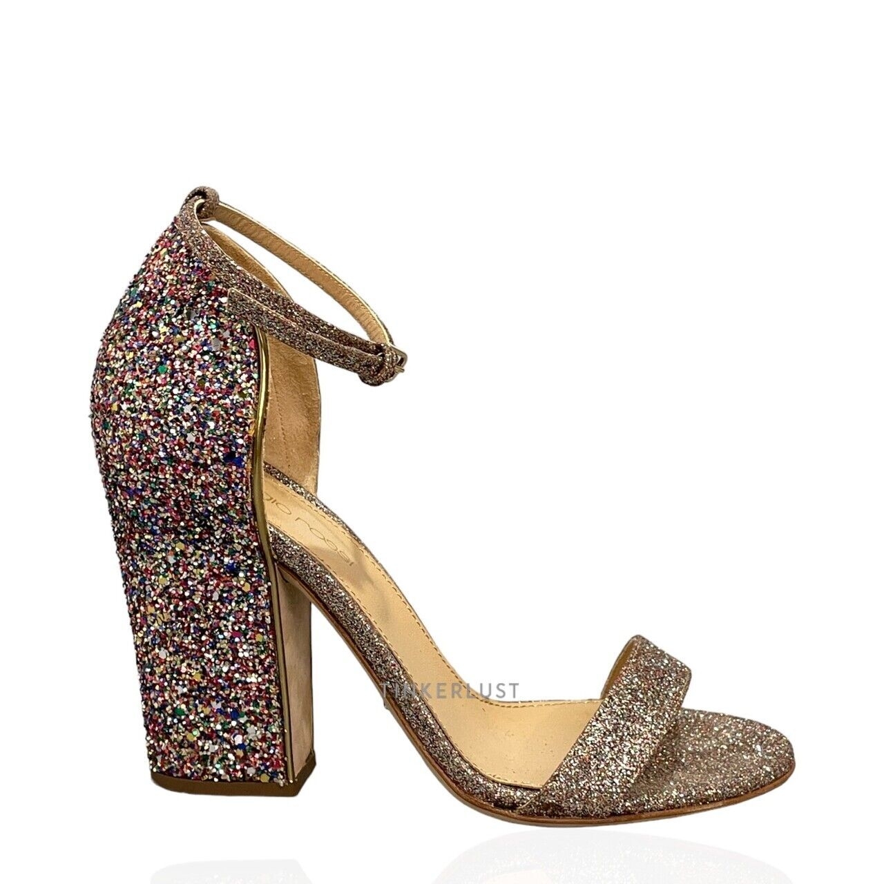 Sergio Rossi Freda Glitter Multicolour Ankle Strap Heels