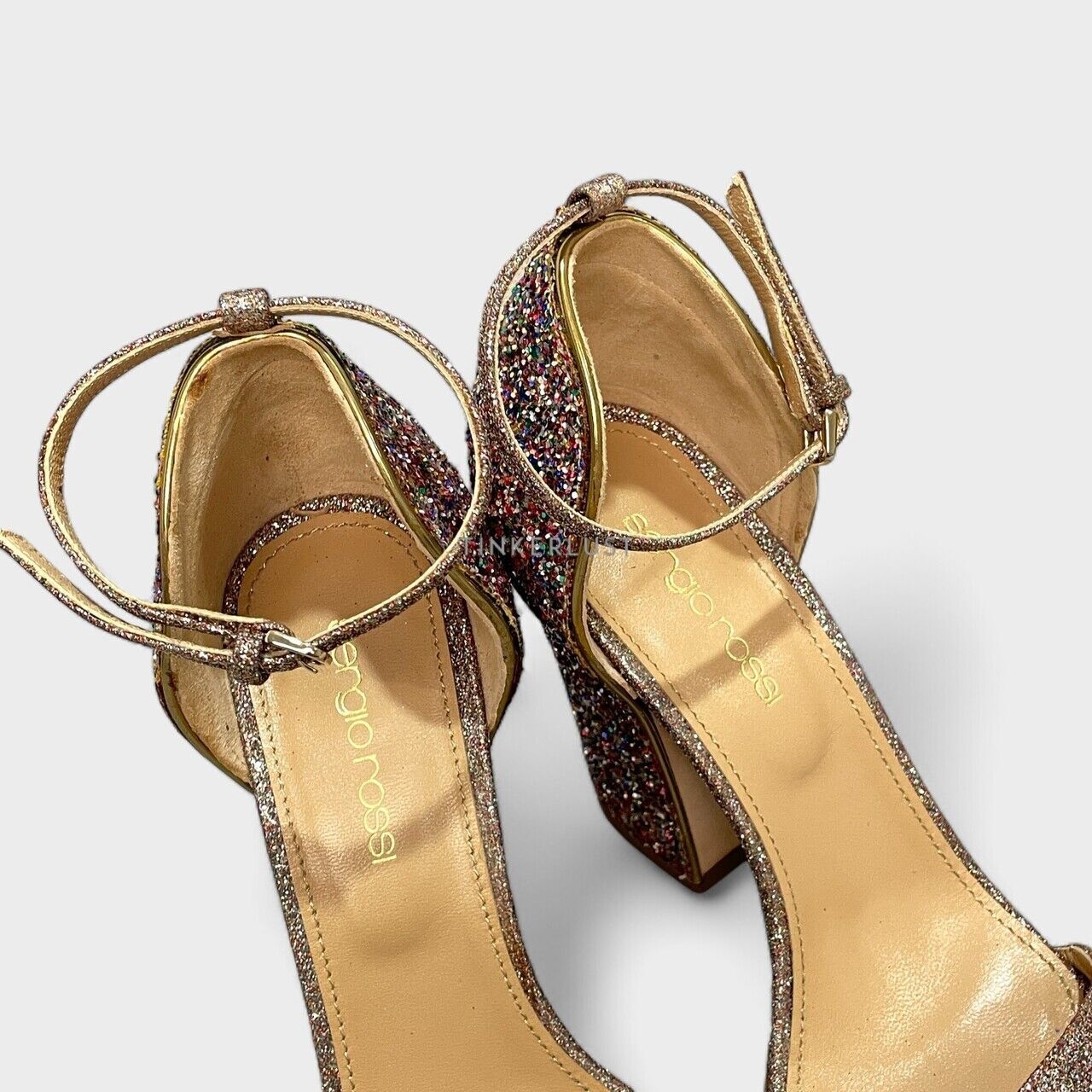 Sergio Rossi Freda Glitter Multicolour Ankle Strap Heels