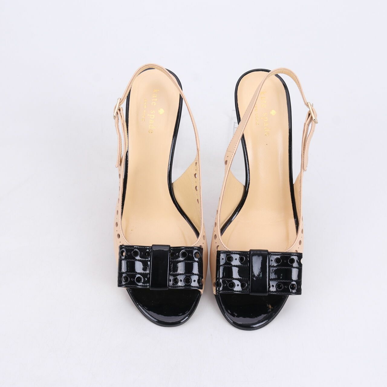 Kate Spade Monica Beige & Black Patetnt Bow Heels