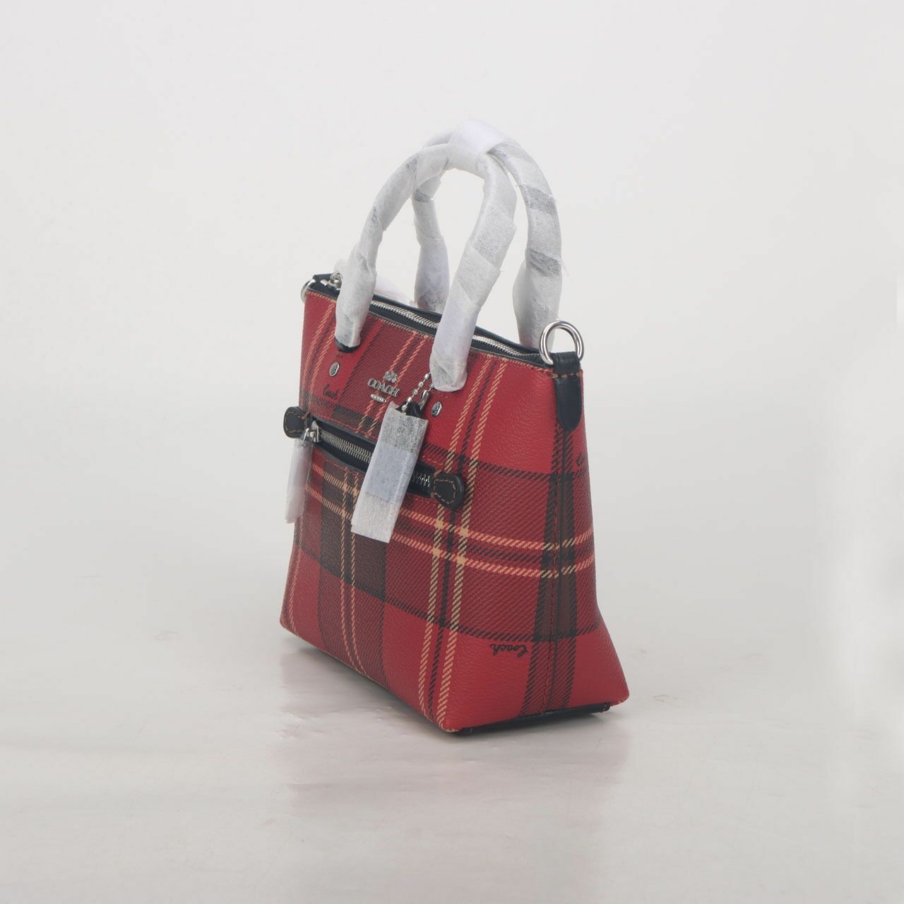 Coach CC796 Mini Gallery Crossbody With Tartan Plaid Print Red Black Multi