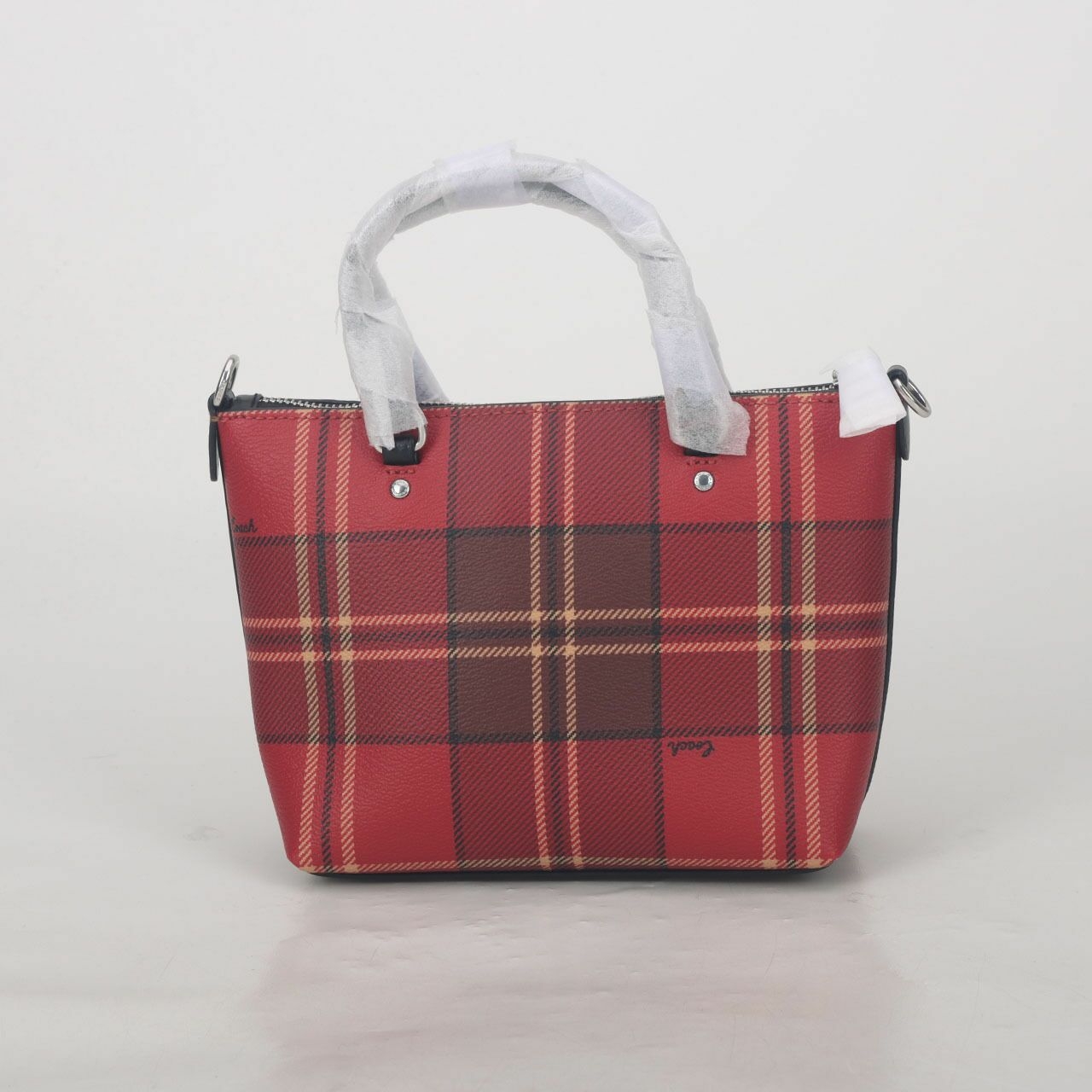 Coach CC796 Mini Gallery Crossbody With Tartan Plaid Print Red Black Multi