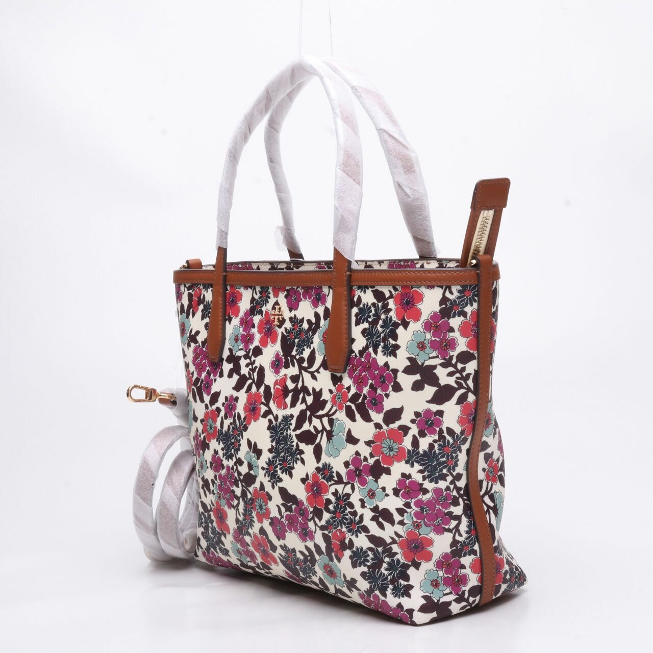 Tory Burch Kerrington Small Tote Cream Red Multi Floral Satchel