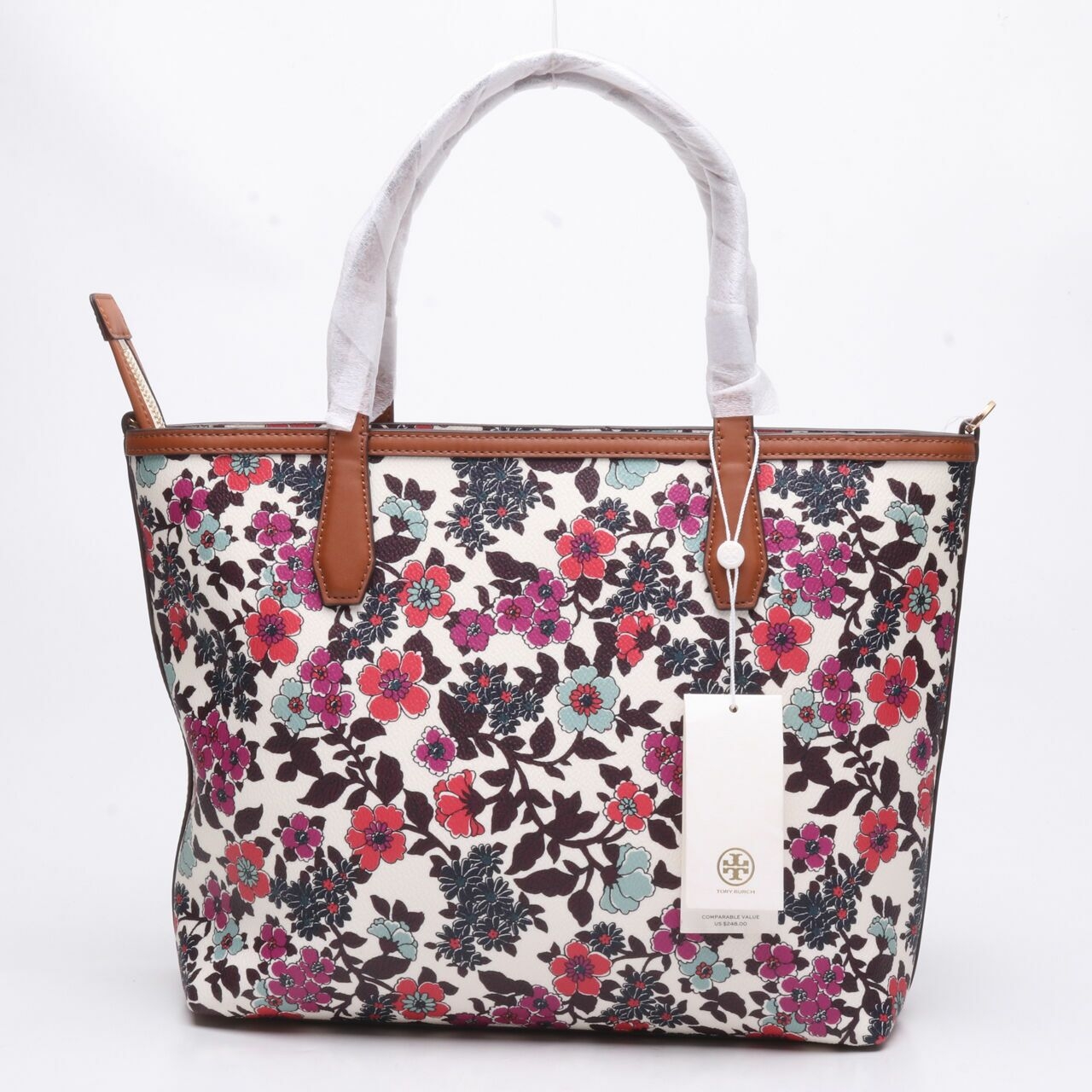 Tory Burch Kerrington Small Tote Cream Red Multi Floral Satchel