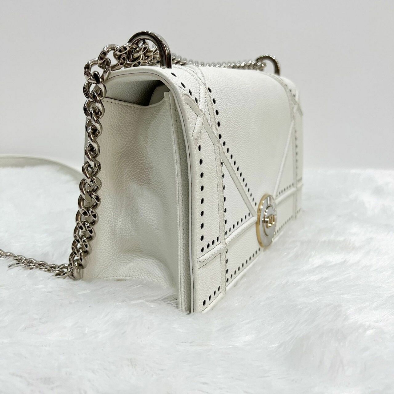 Christian Dior Diorama Medium Broken White Leather CD Clasp SHW Shoulder Bag