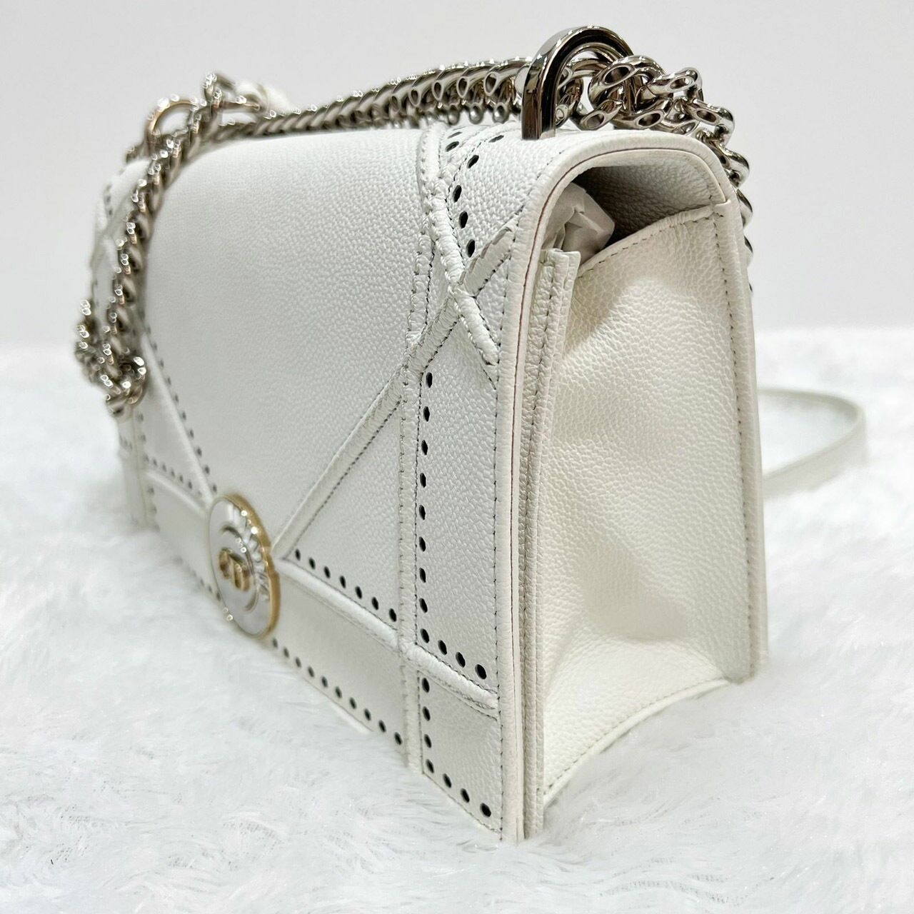 Christian Dior Diorama Medium Broken White Leather CD Clasp SHW Shoulder Bag