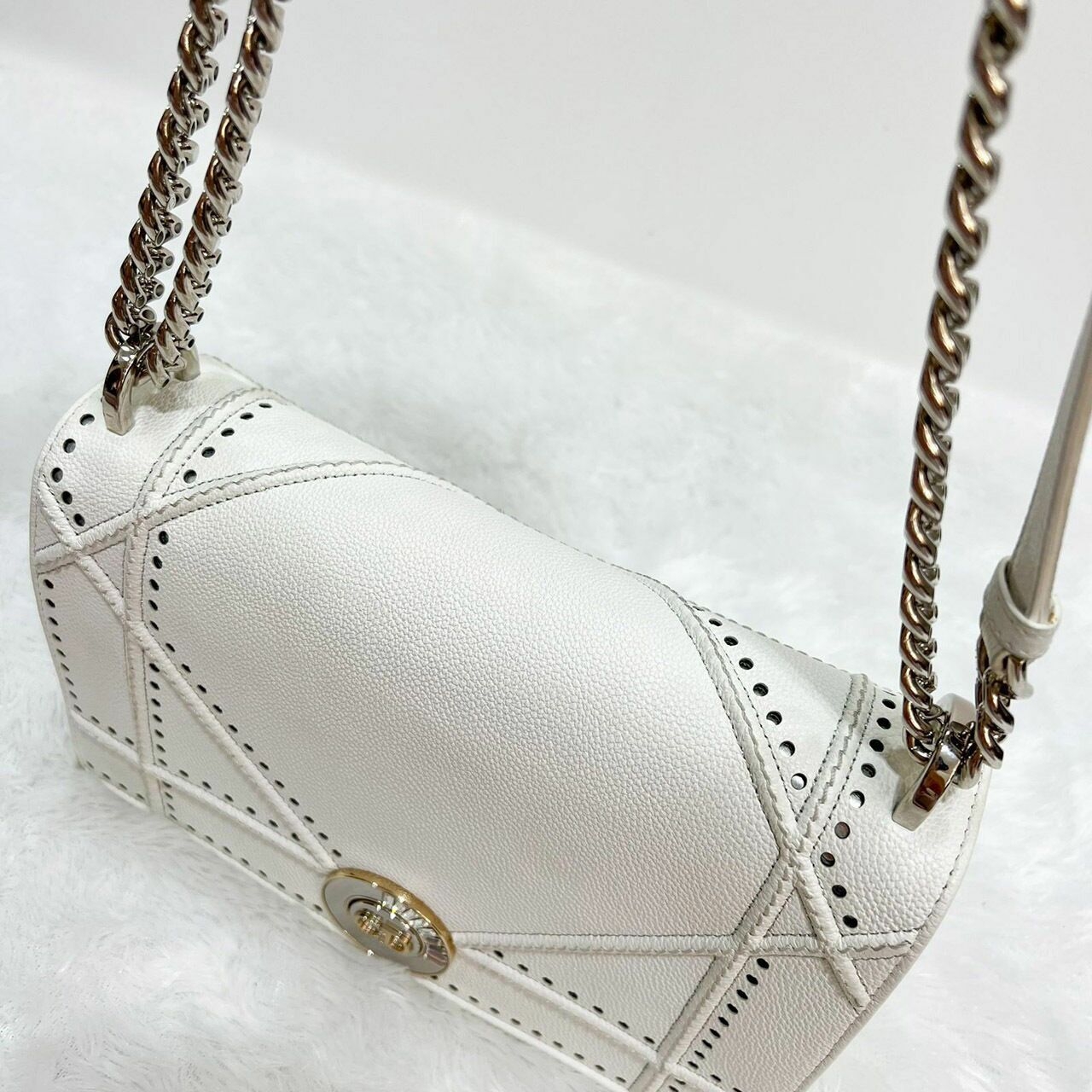 Christian Dior Diorama Medium Broken White Leather CD Clasp SHW Shoulder Bag