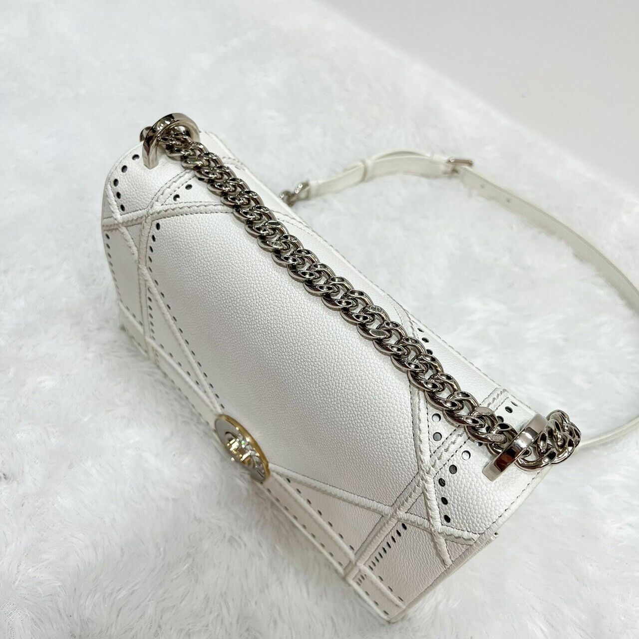 Christian Dior Diorama Medium Broken White Leather CD Clasp SHW Shoulder Bag