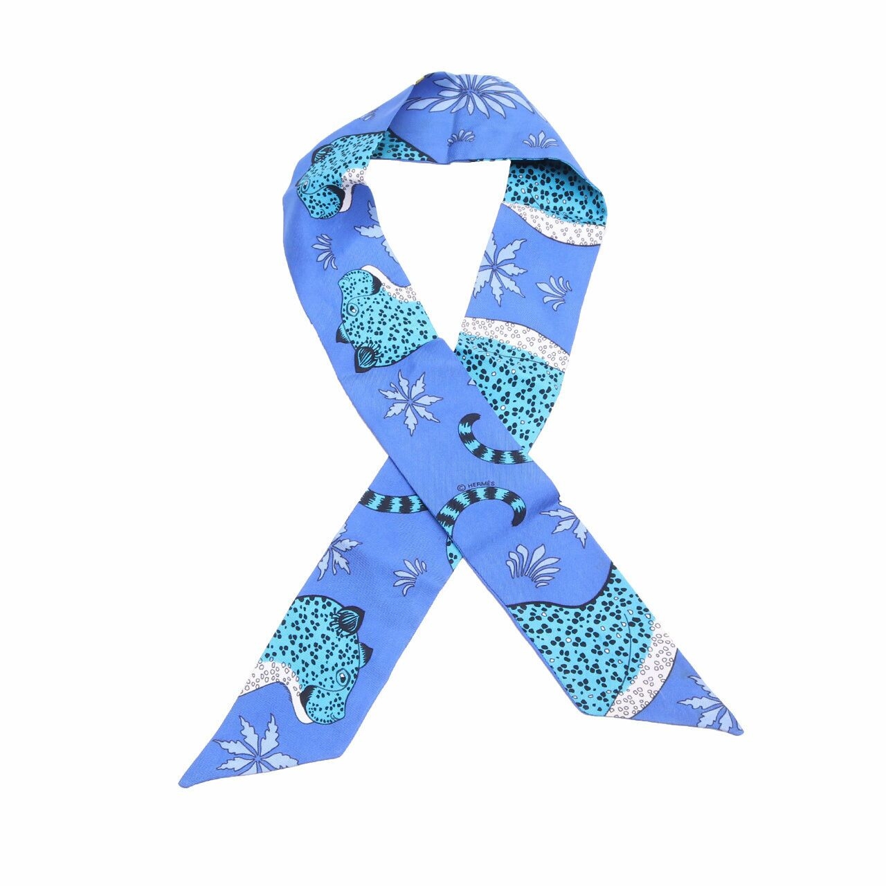 Hermes Twilly Blue Multi-Pattern Scarf