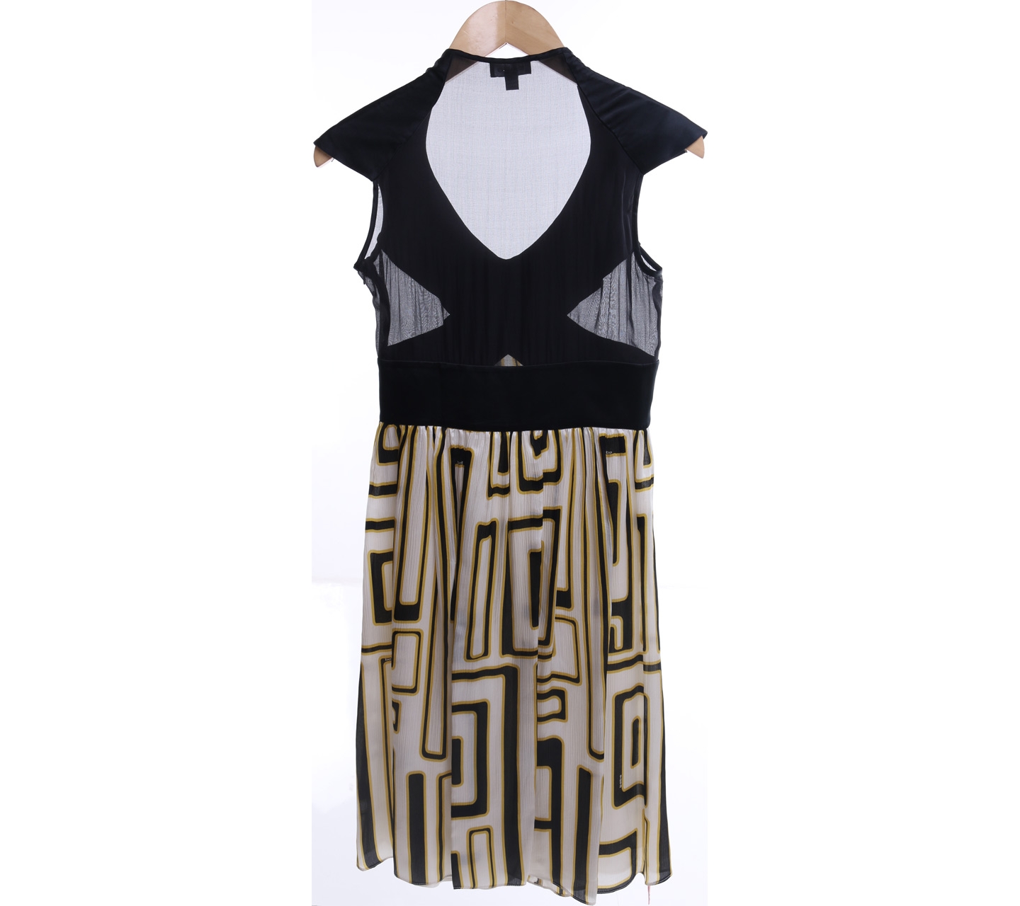 Bebe Black And Yellow Patterned Midi Dress