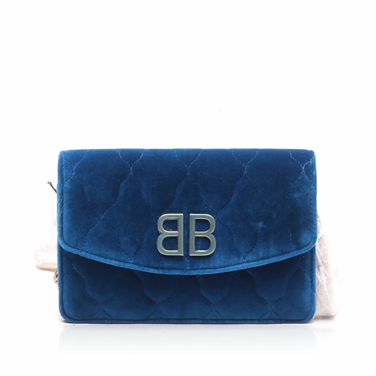 Balenciaga 'BB' Quilted Velvet Chain Blue Shoulder Bag