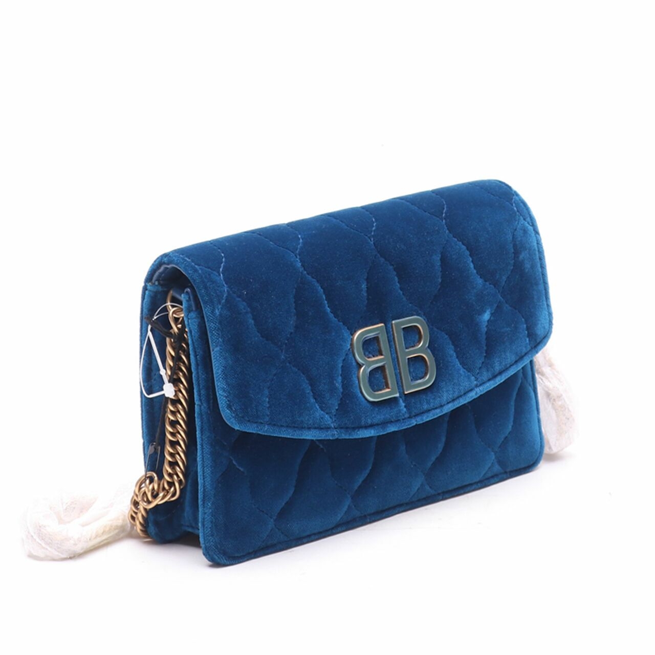 Balenciaga 'BB' Quilted Velvet Chain Blue Shoulder Bag