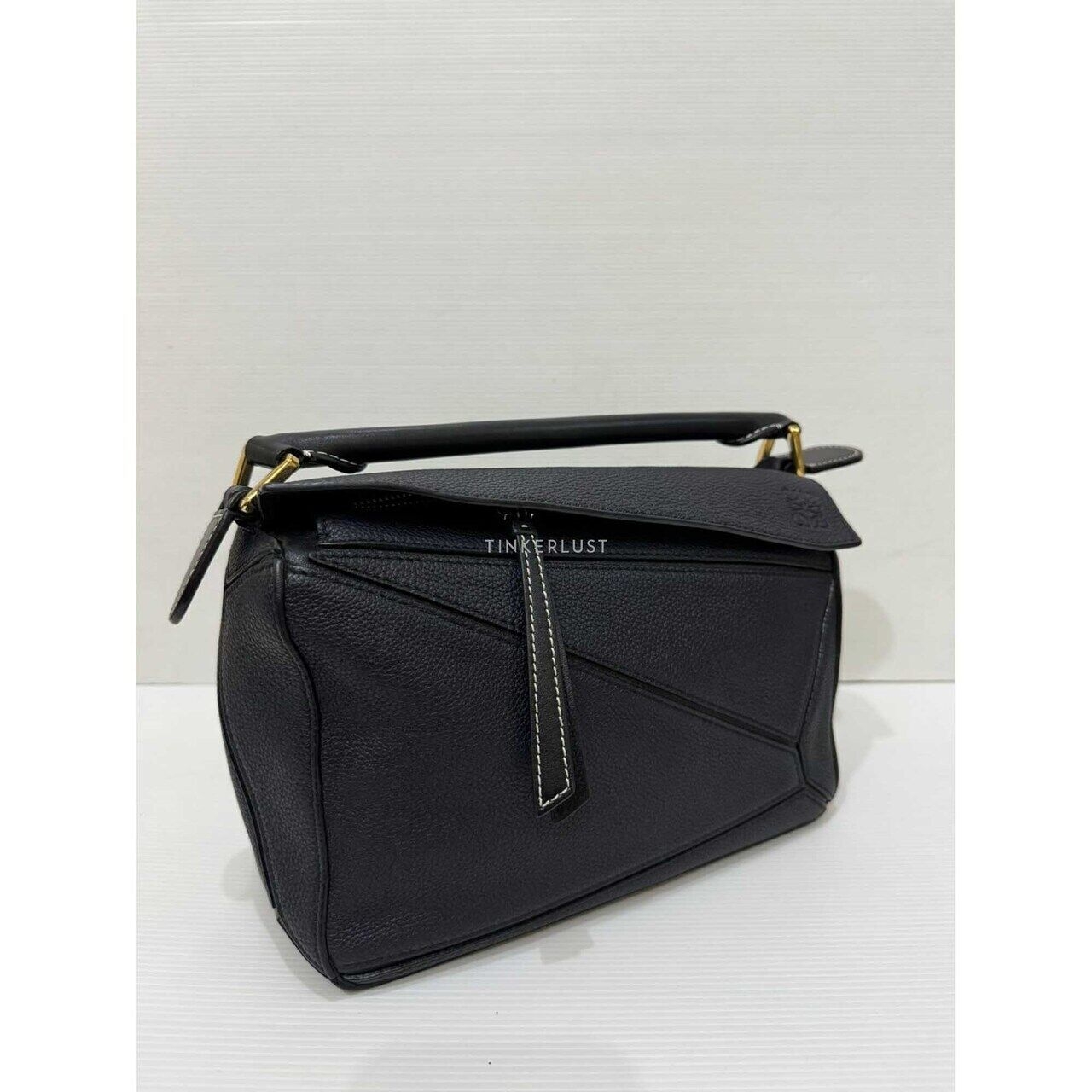 Loewe Puzzle Small Very Dark Blue Grained Leather GHW Satchel Bag