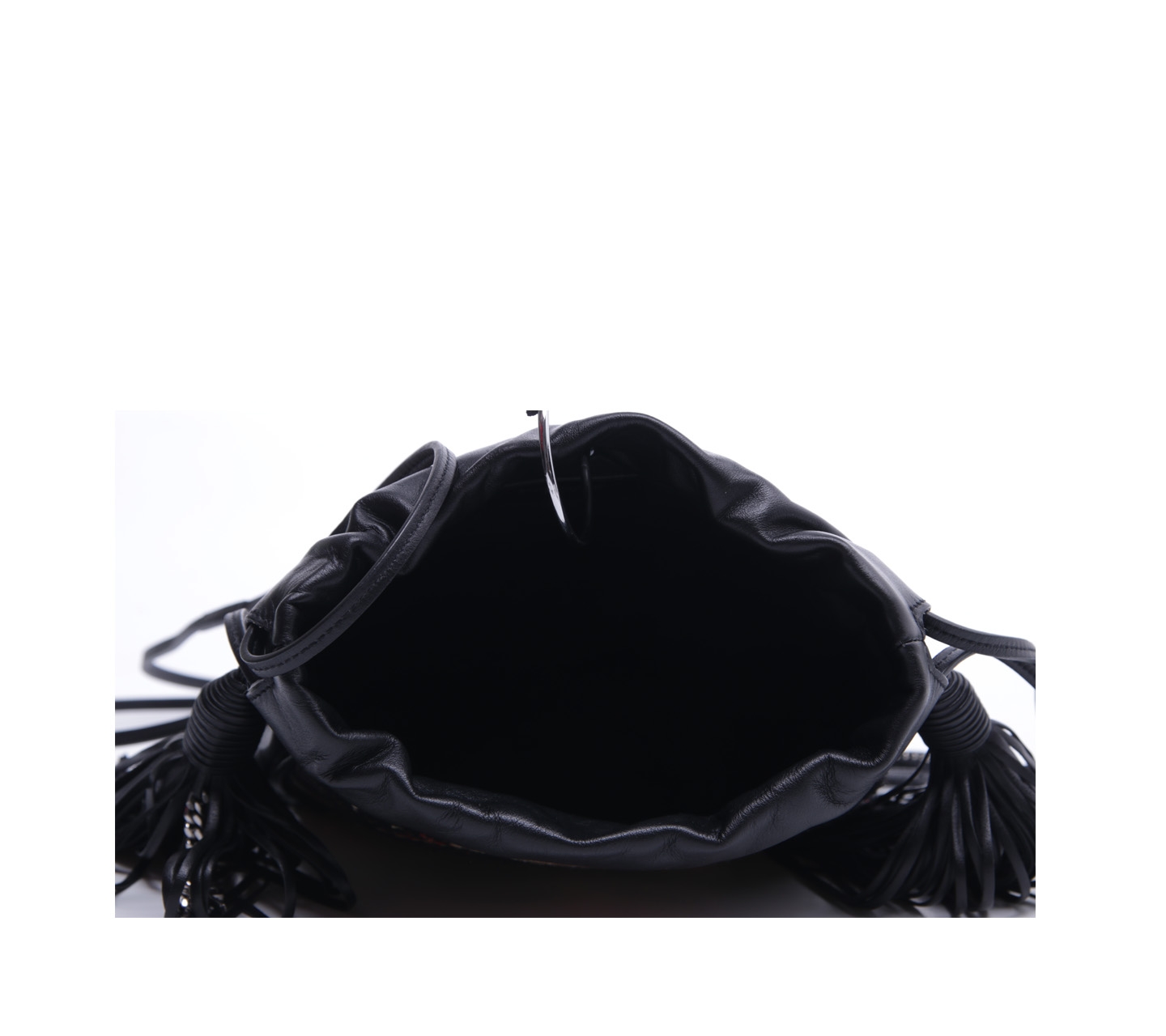 Yves Saint Laurent Black Leather Palm Tree Textile Helena Fringe Bucket Sling Bag