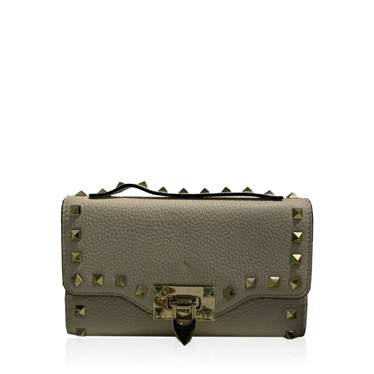 Valentino Garavani Rockstud Grainy Calfskin Wallet With Chain Strap