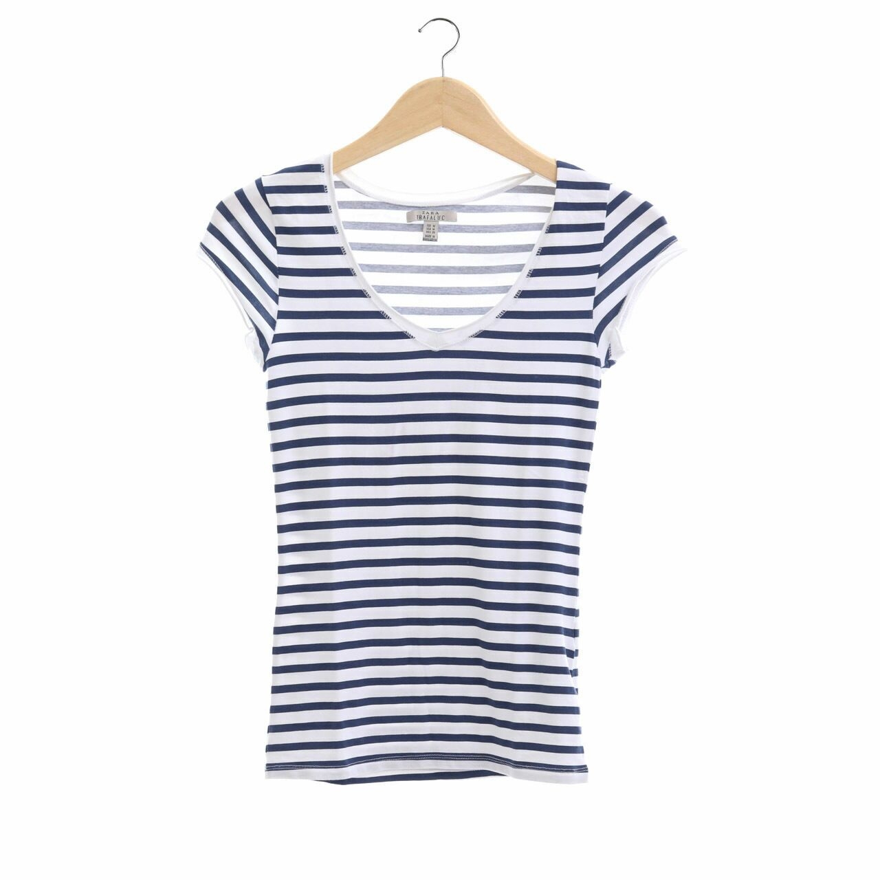 Zara White & Dark Blue Stripes T-Shirt