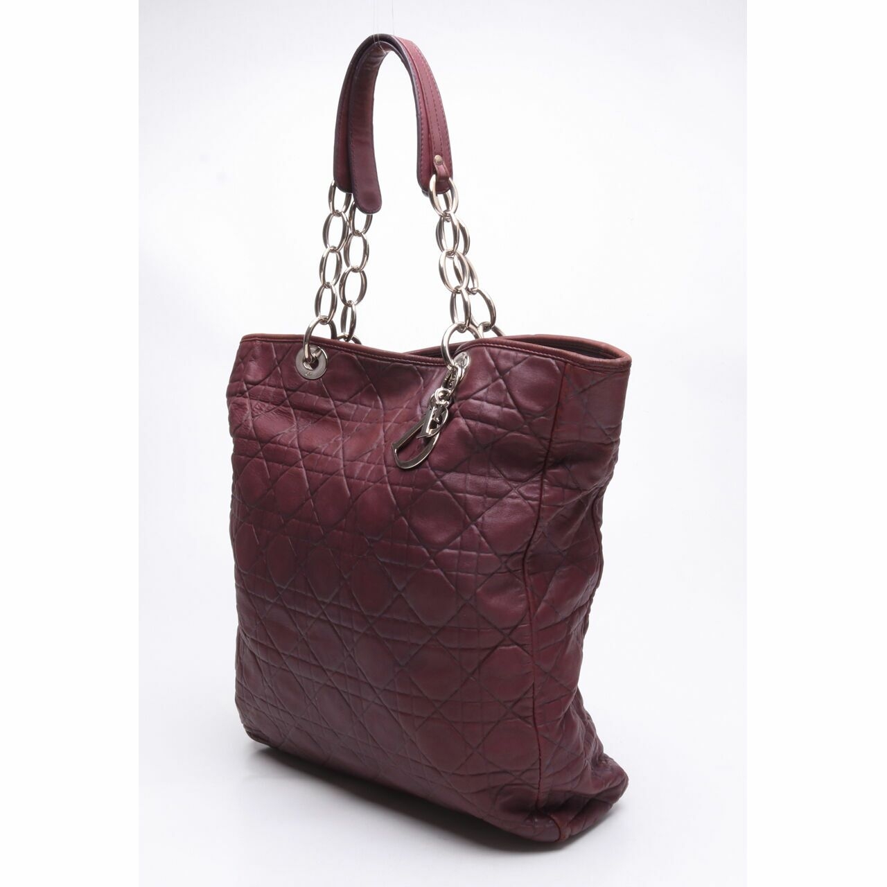 CHRISTIAN DIOR Lambskin Cannage Soft Shopper Tote Burgundy