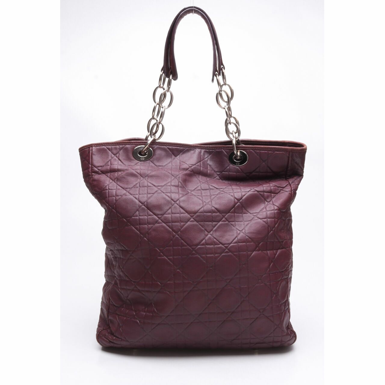 CHRISTIAN DIOR Lambskin Cannage Soft Shopper Tote Burgundy