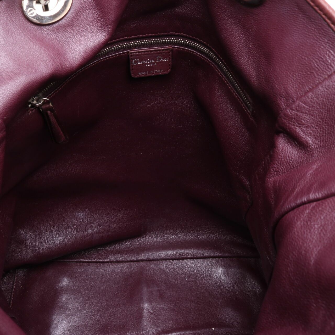 CHRISTIAN DIOR Lambskin Cannage Soft Shopper Tote Burgundy