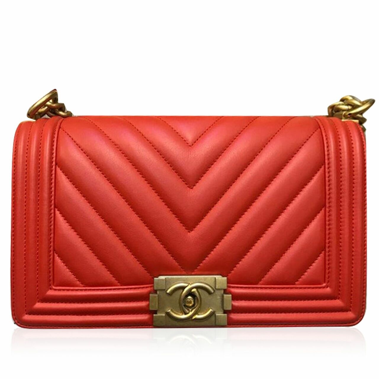 Chanel Medium Chevron GHW Red #27 Shoulder Bag