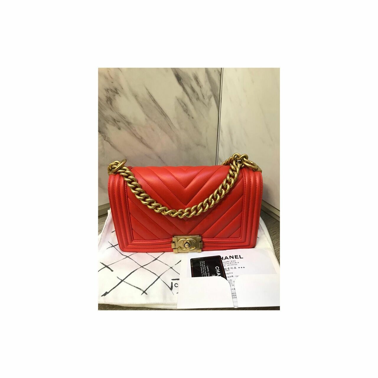 Chanel Medium Chevron GHW Red #27 Shoulder Bag