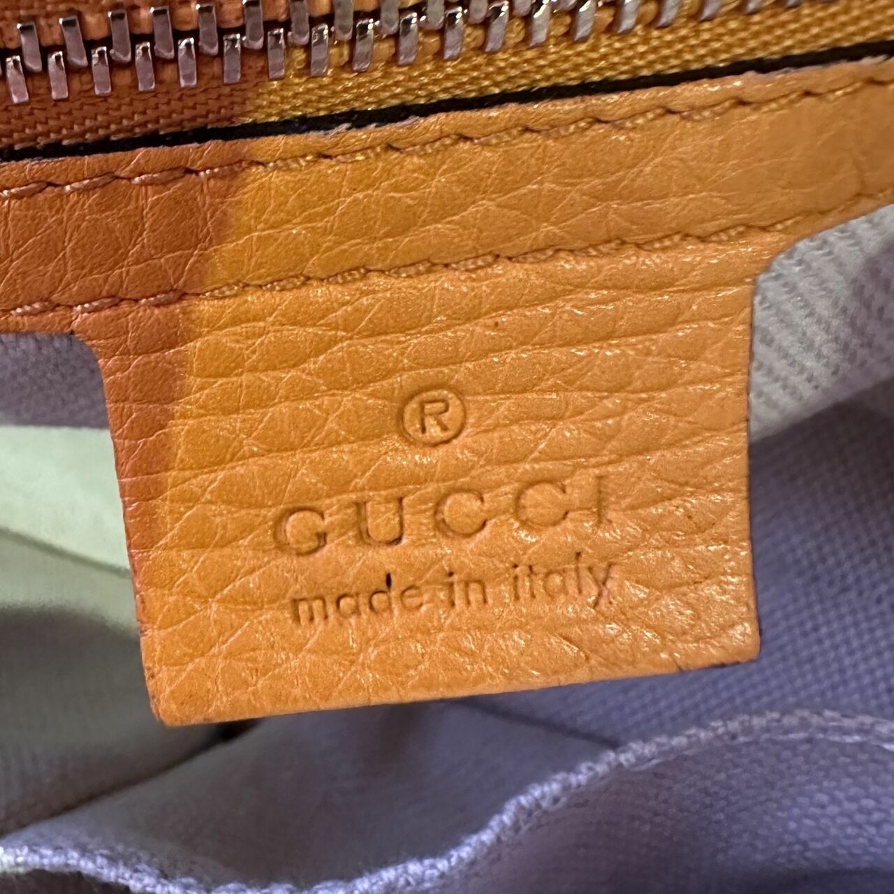 Gucci Orange Pebbled Calfskin Small Soho Top Handle Bag