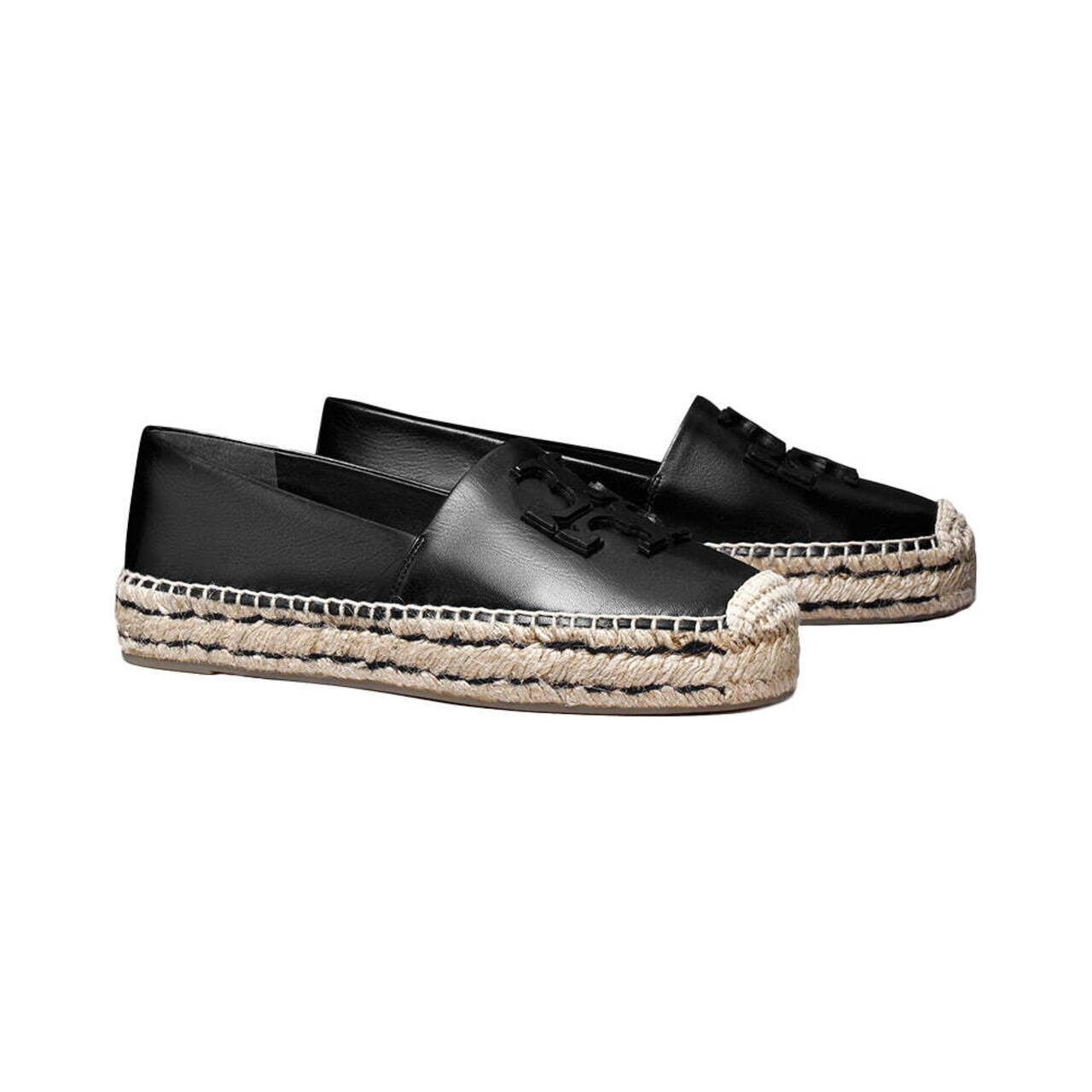 Tory Burch Ines Nappa Leather Platform Espadrilles Perfect Black