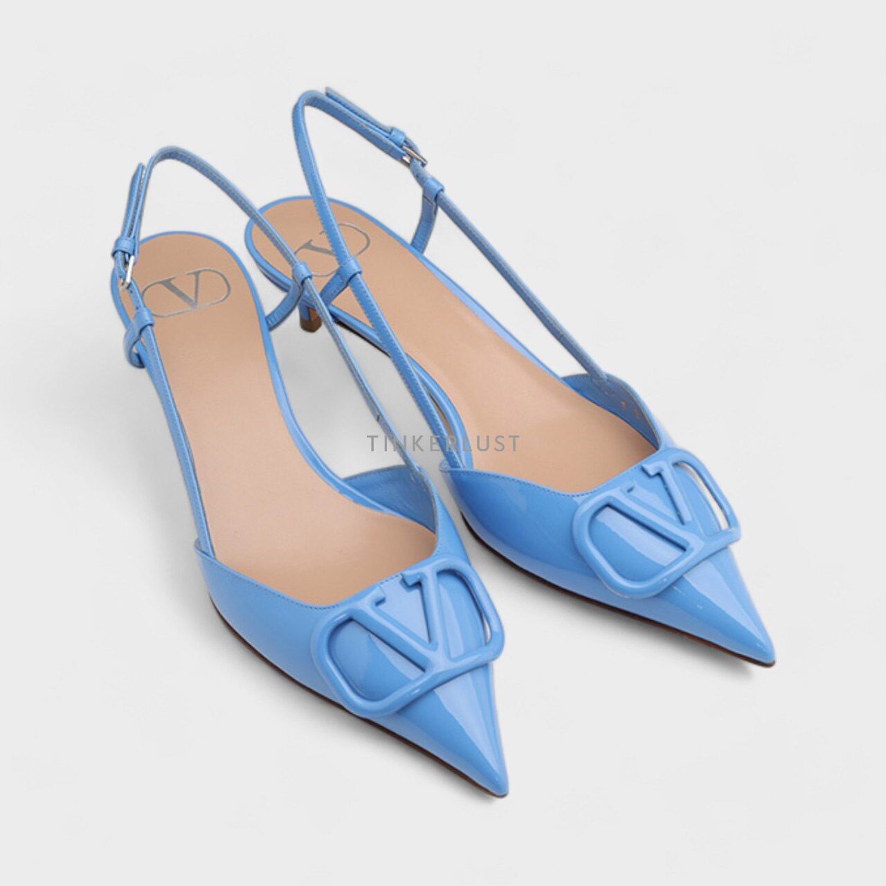 Valentino VLogo Slingback Pumps 40mm in All Denim Patent Heels