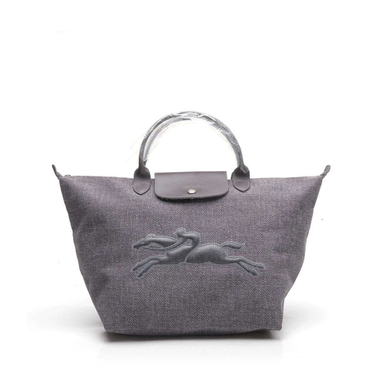 Longchamp Tweet Grey Canvas Medium Short handle Tote Bag