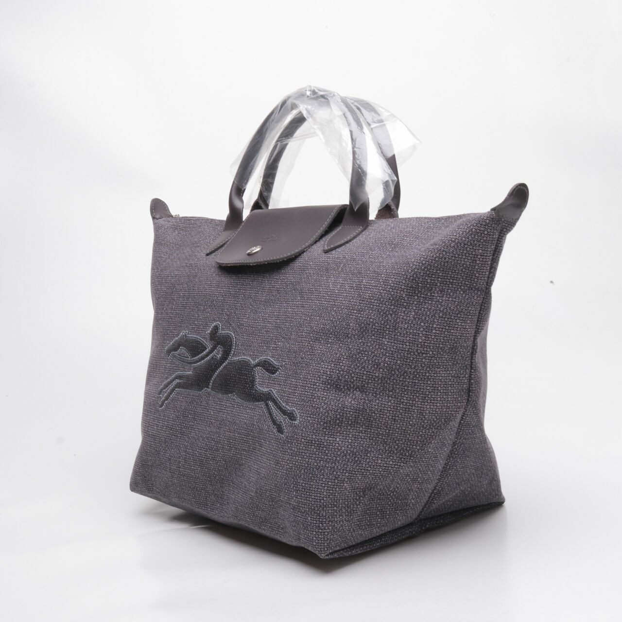 Longchamp Tweet Grey Canvas Medium Short handle Tote Bag