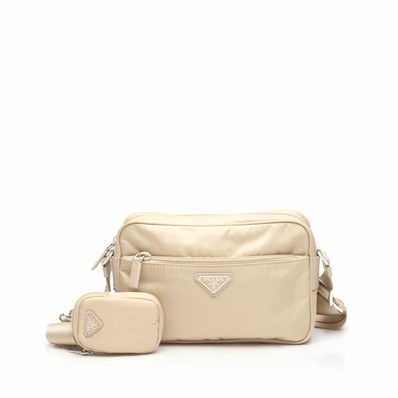 Prada Sacca Vela Messenger Bag With Mini Pouch In Albastro Beige Shoulder Bag	