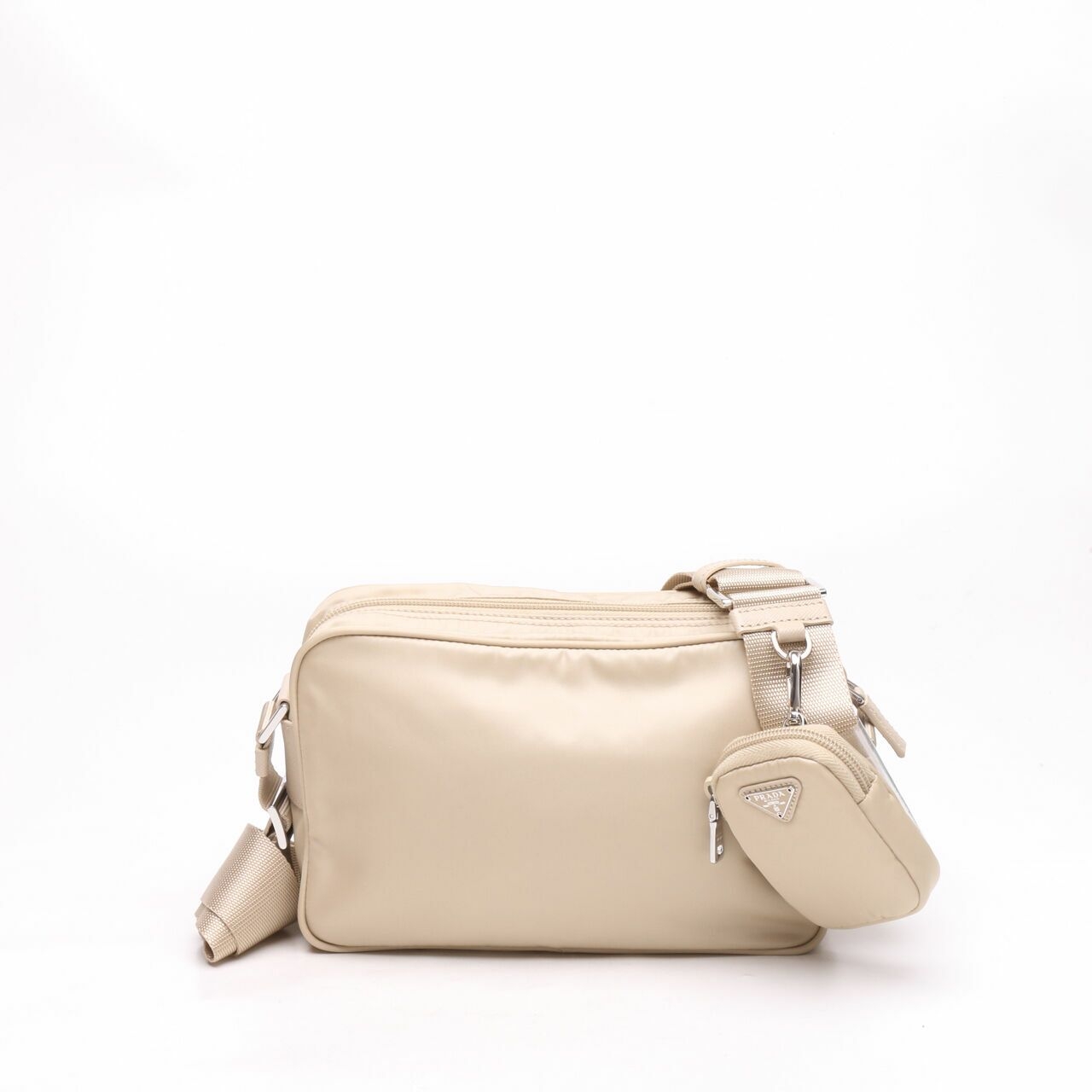 Prada Sacca Vela Messenger Bag With Mini Pouch In Albastro Beige Shoulder Bag	