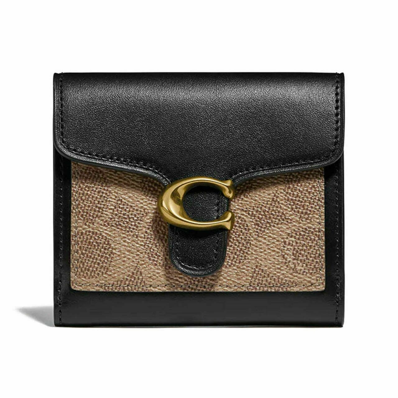 Coach Tabby Small Bifold Wallet In Colorblock Signature Canvas Tan Black