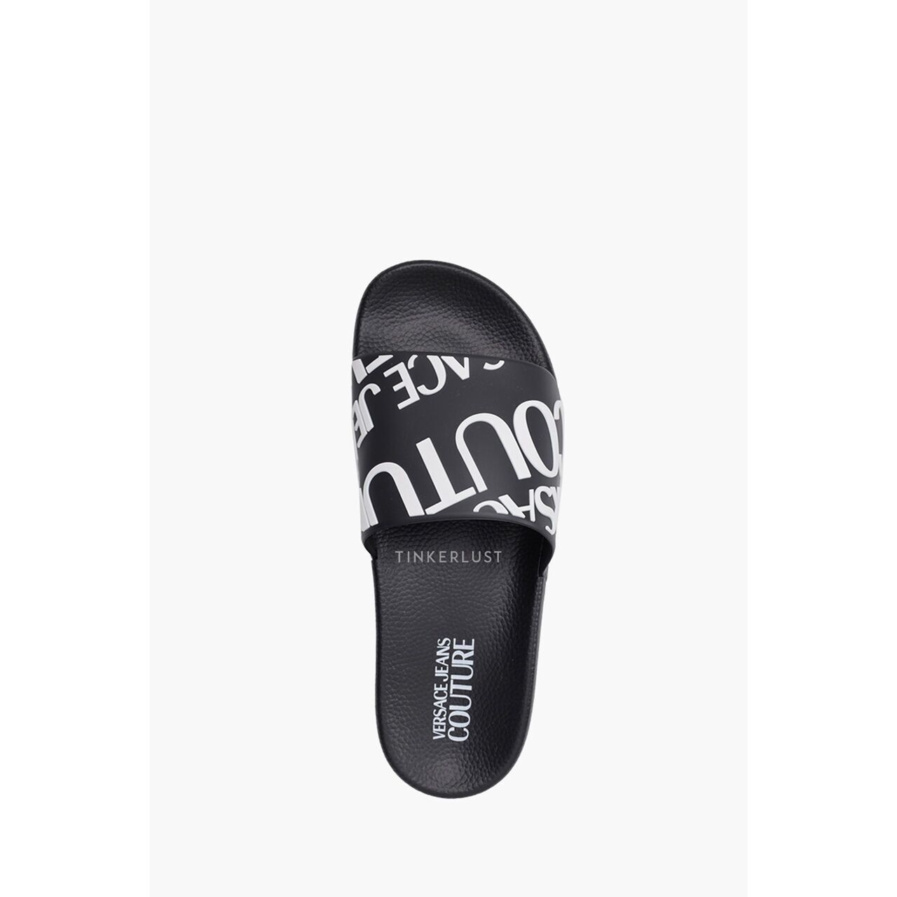 Versace x Jenas Couture Women Diagonal Logo Rubber Slides in Black Sandals