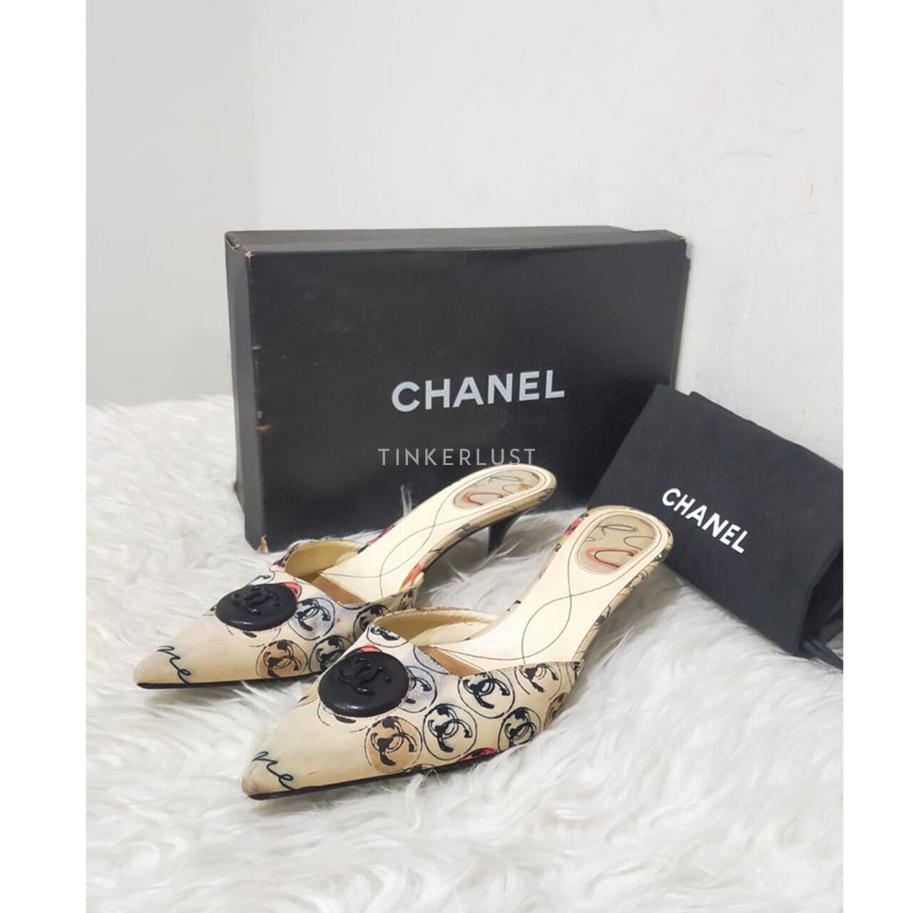 Chanel CC Mules Toile Printed Heels