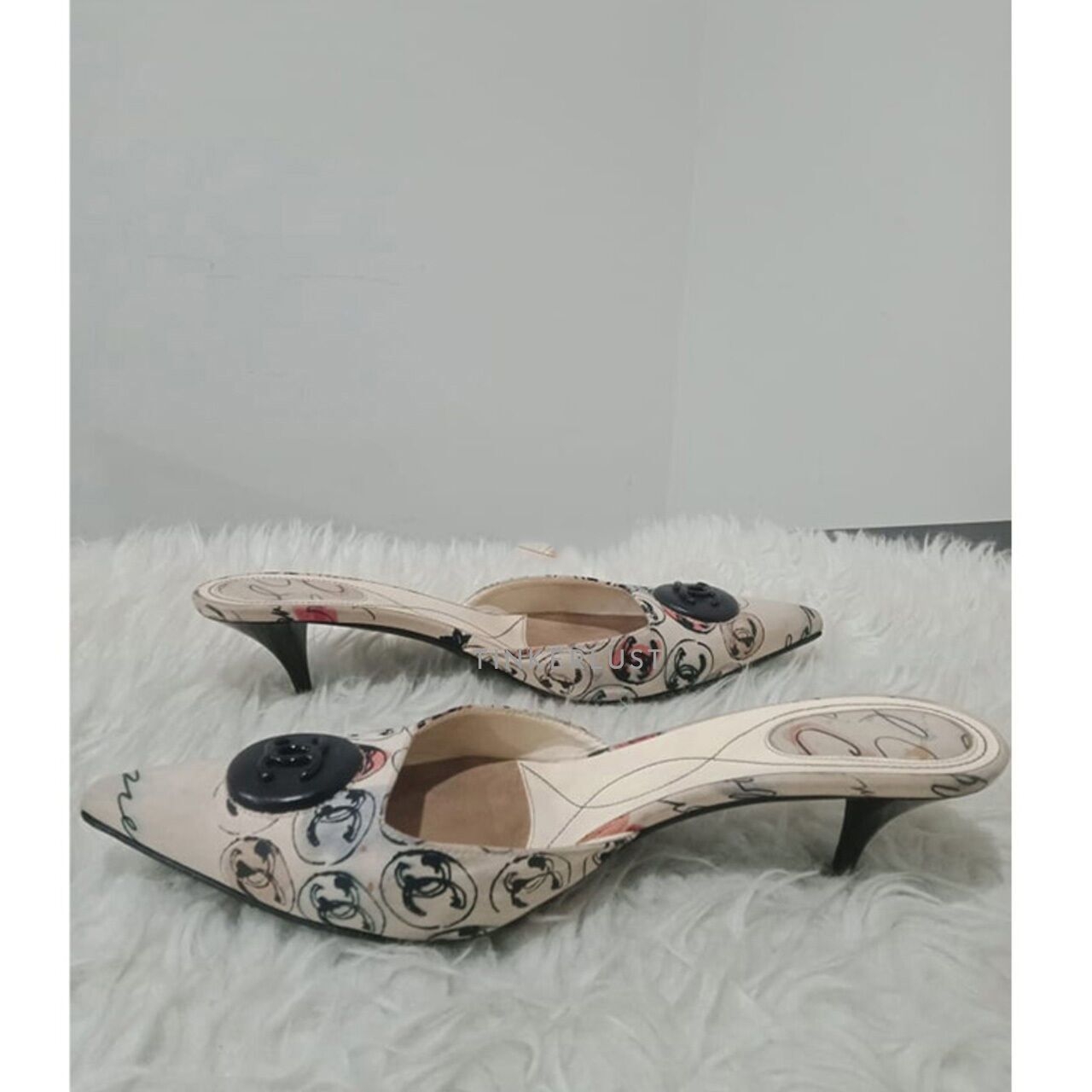 Chanel CC Mules Toile Printed Heels