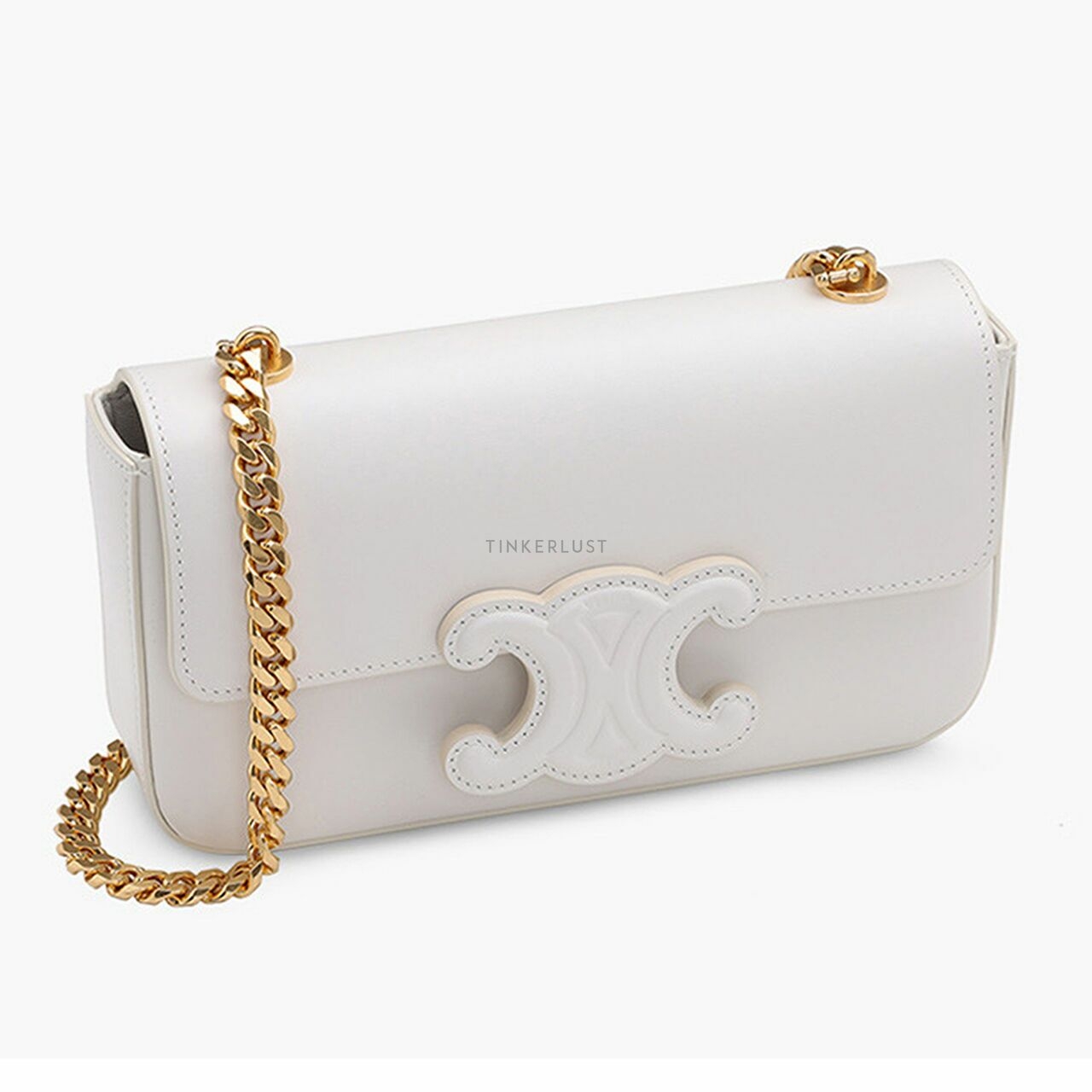 Celine Cuir Triomphe Flap Chain Shoulder Bag in White Shiny Calfskin