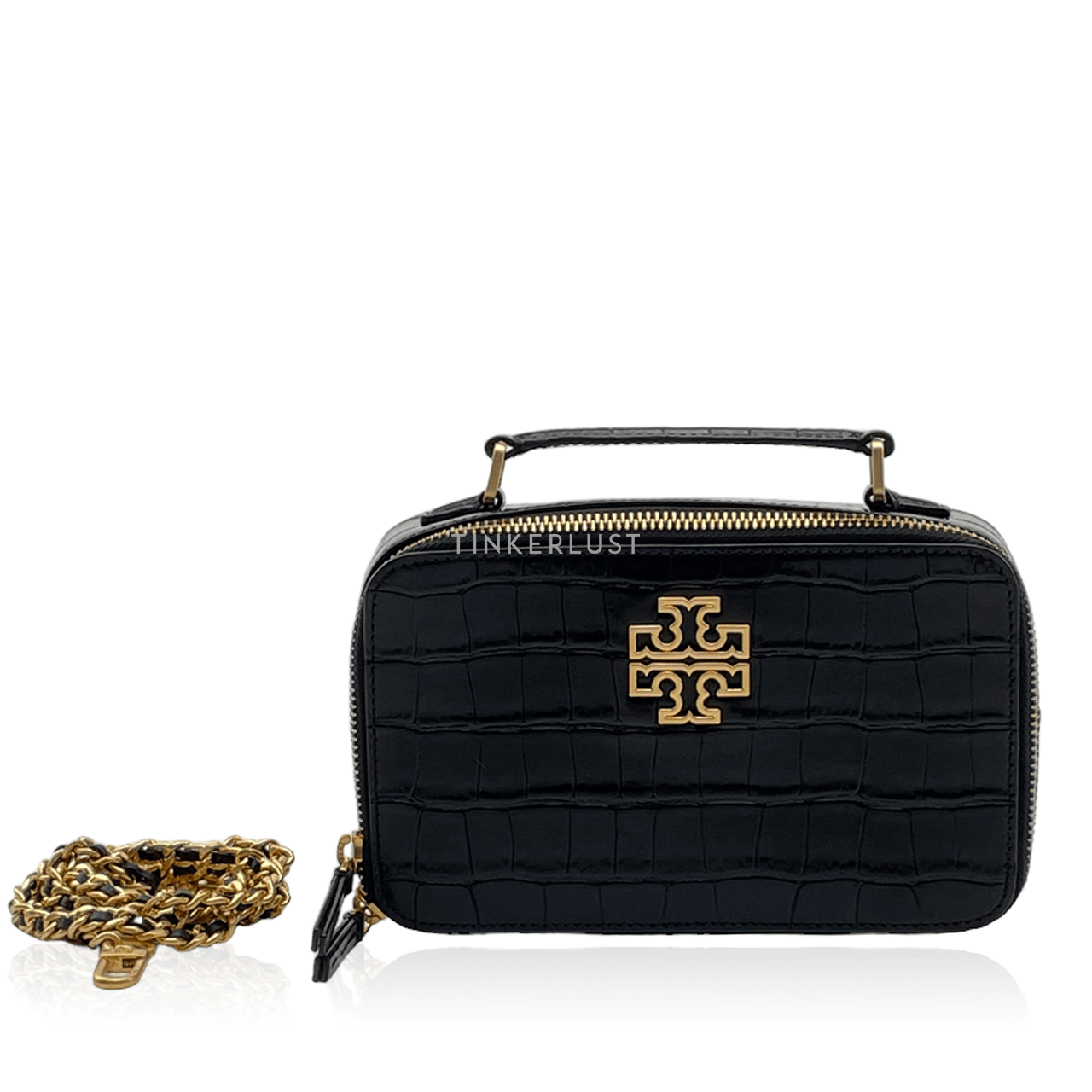 Tory Burch Black Britten Croco Top Handle Sling Bag