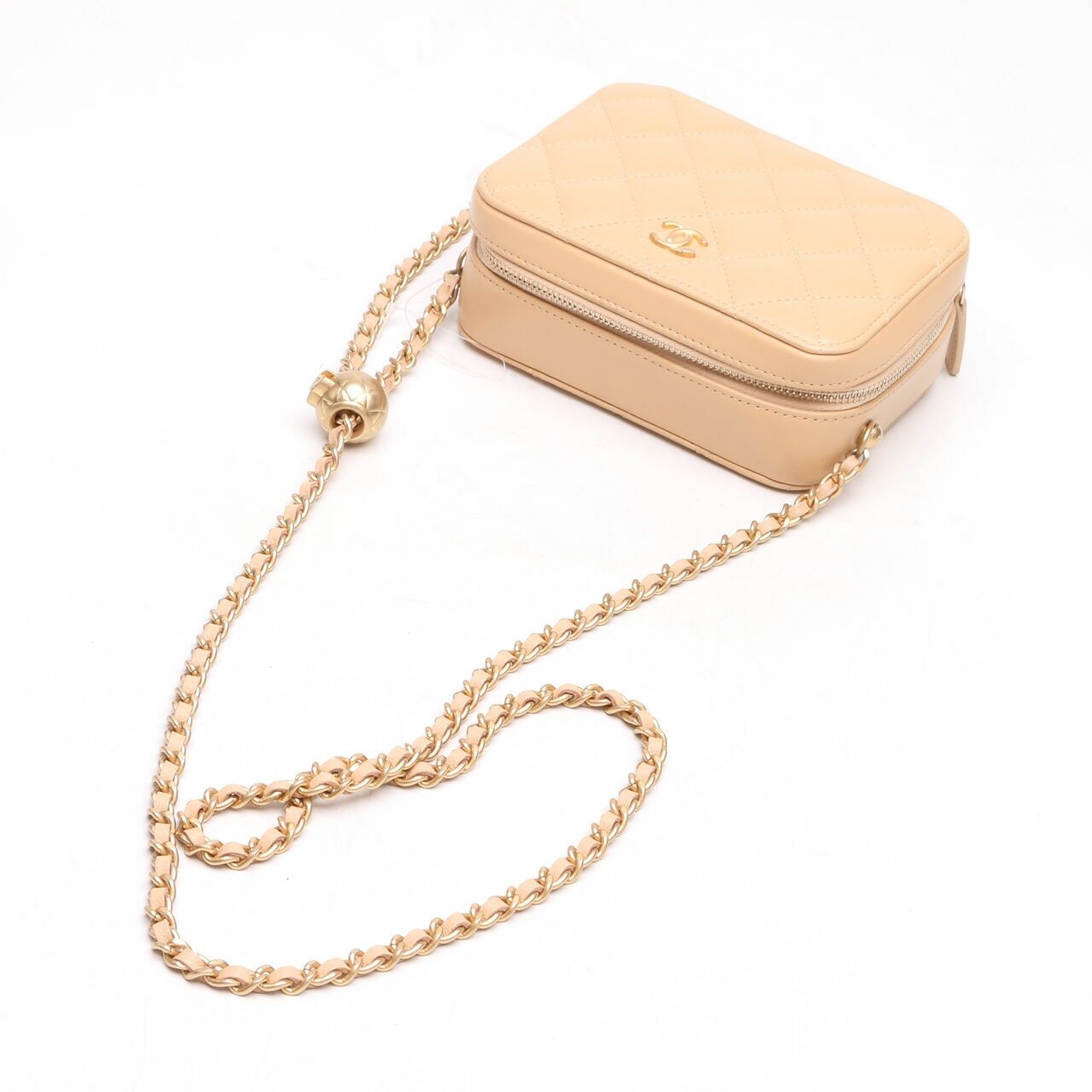 Chanel Mini Camera Pearl Crush In Beige GHW Sling Bag