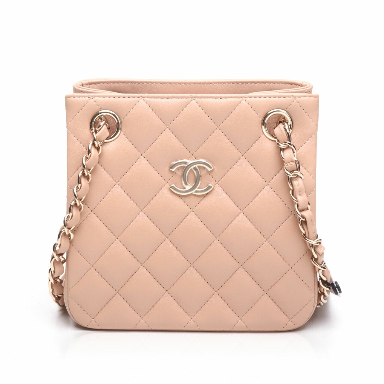 Chanel CC Lambskin Mini Bucket Beige Sling Bag