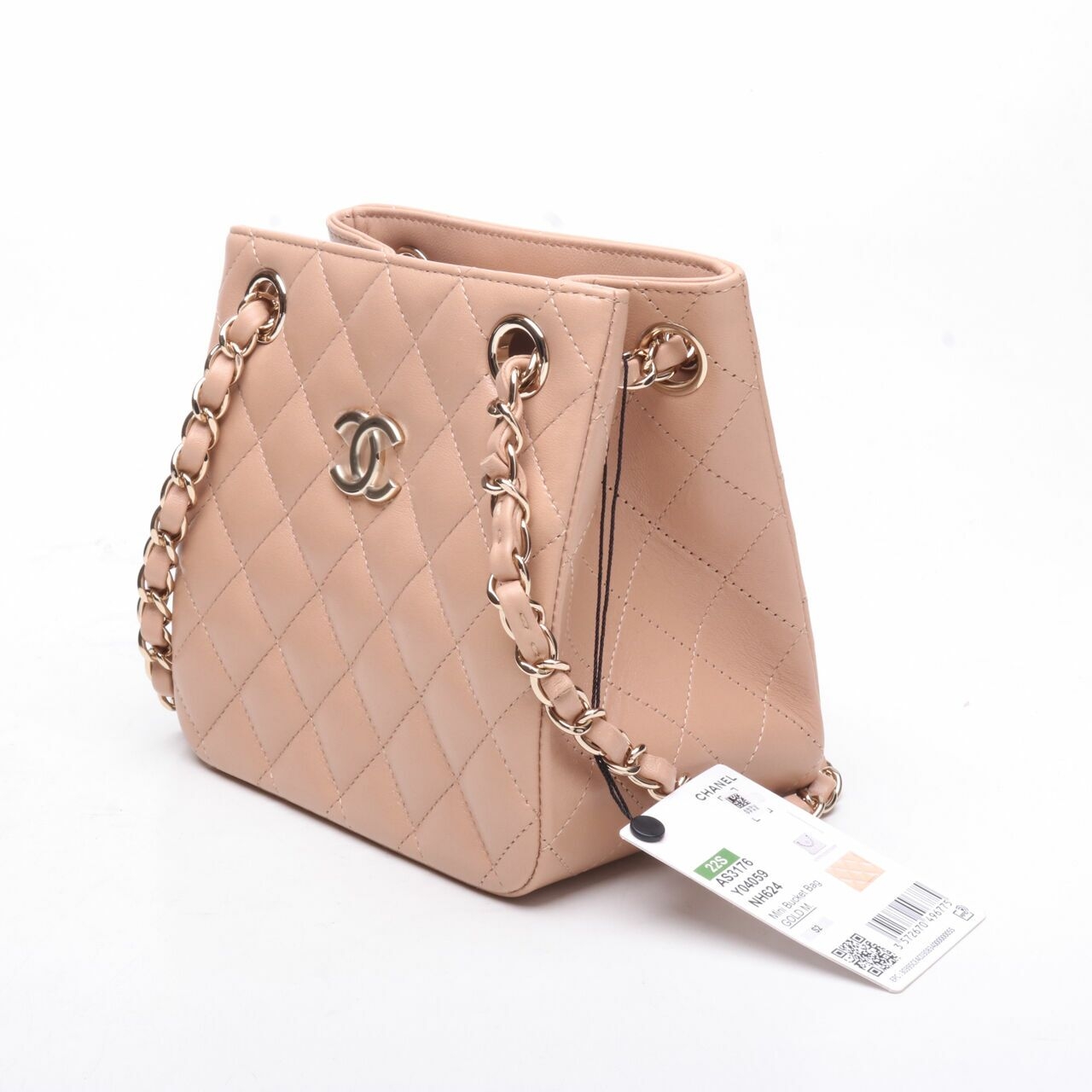 Chanel CC Lambskin Mini Bucket Beige Sling Bag