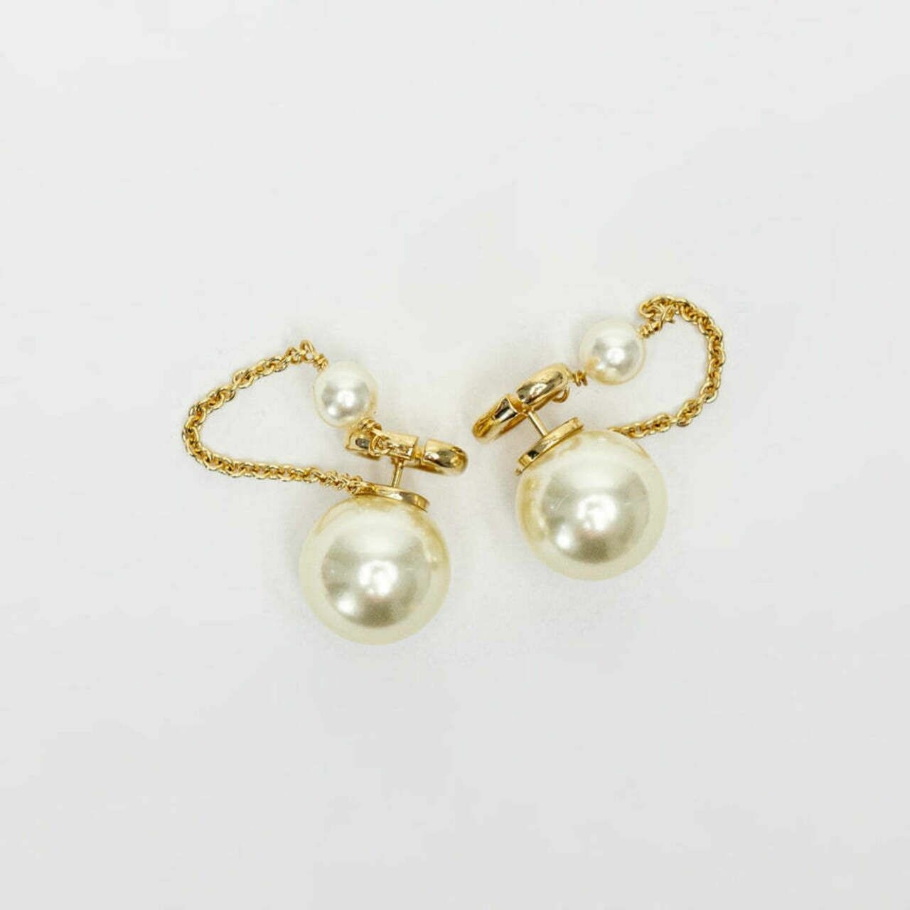 Christian Dior Tribales Earrings with Chain Pearls Antique Gold