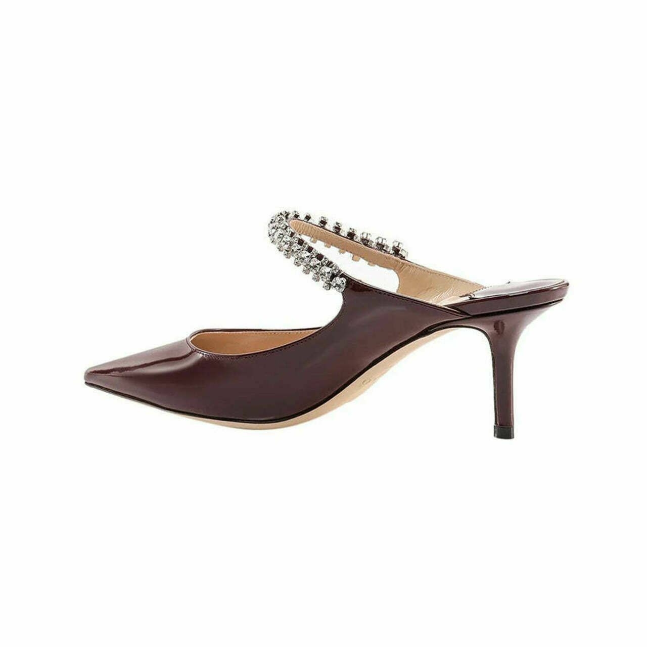 Bing 65 Crystal Strap Patent Leather Mules Burgundy