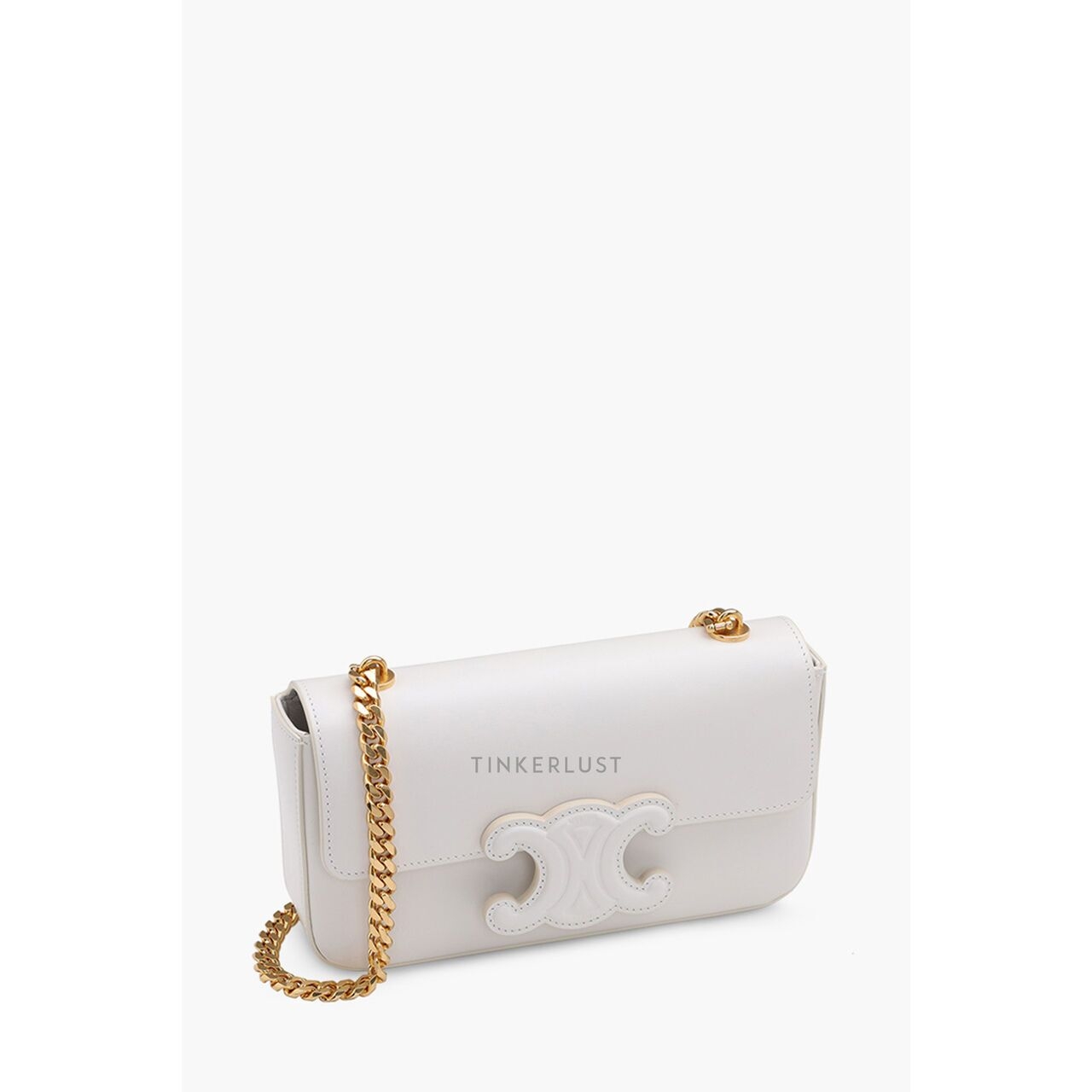 Celine Cuir Triomphe Flap Chain White Shiny Calfskin Shoulder Bag