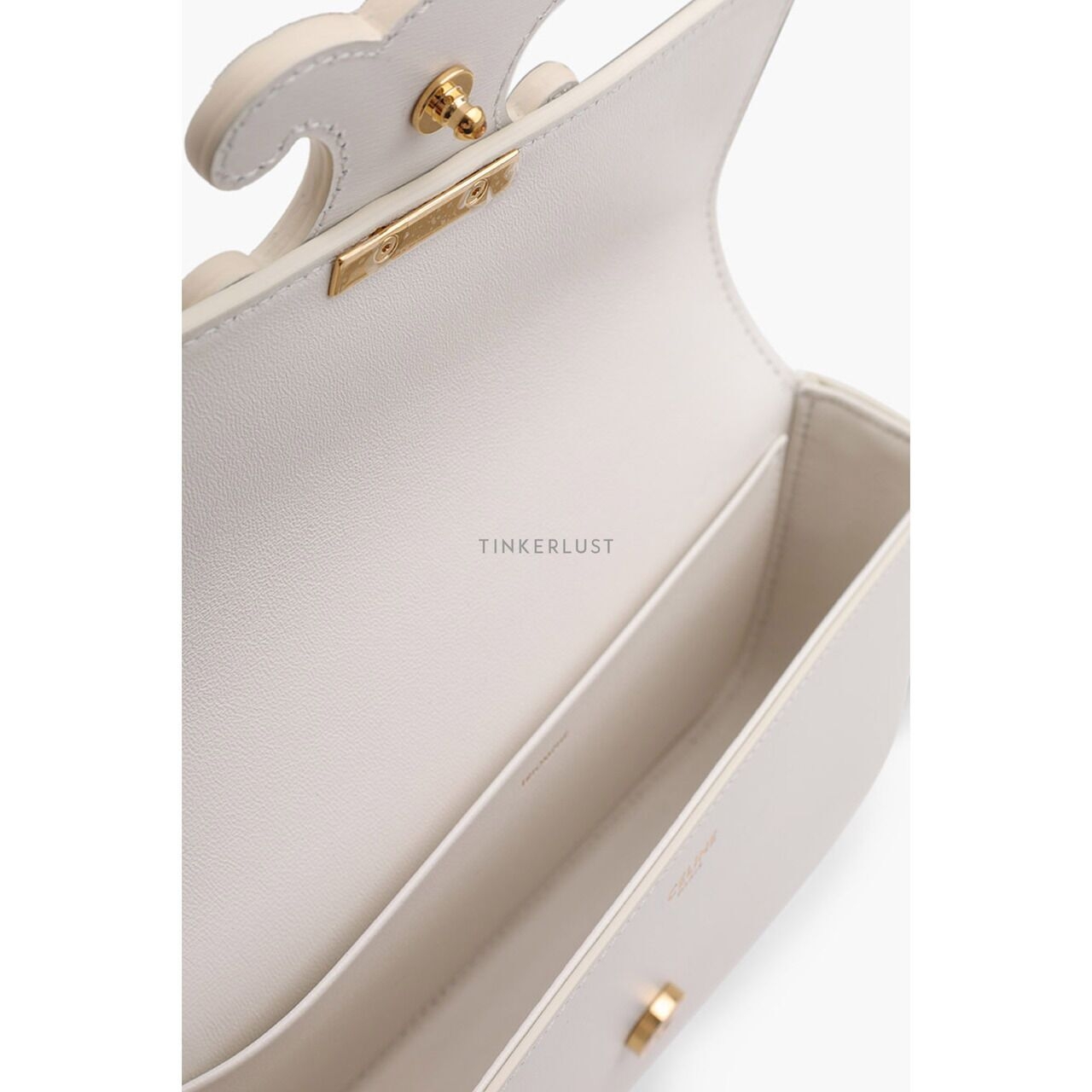 Celine Cuir Triomphe Flap Chain White Shiny Calfskin Shoulder Bag