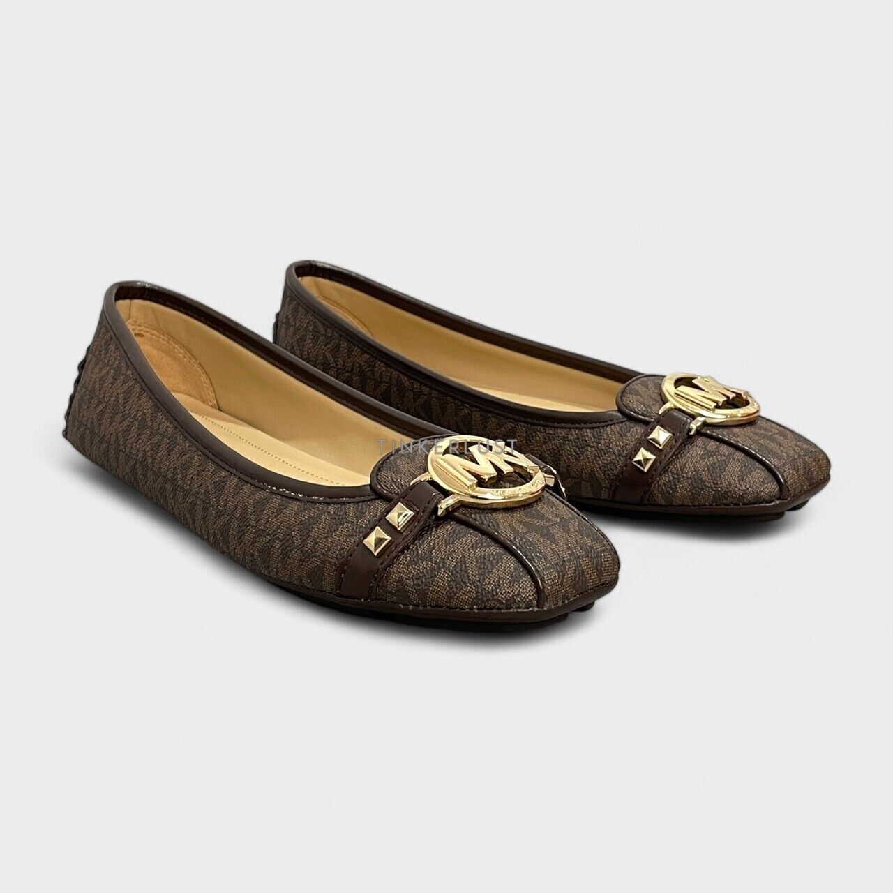 Michael Kors Fulton Moc Signature Pyramid Studs Brown Flats