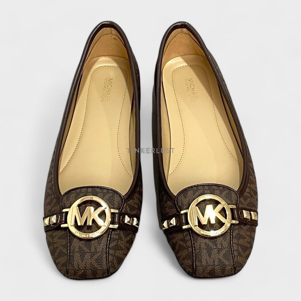 Michael Kors Fulton Moc Signature Pyramid Studs Brown Flats