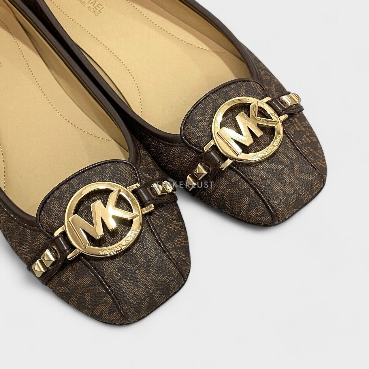 Michael Kors Fulton Moc Signature Pyramid Studs Brown Flats