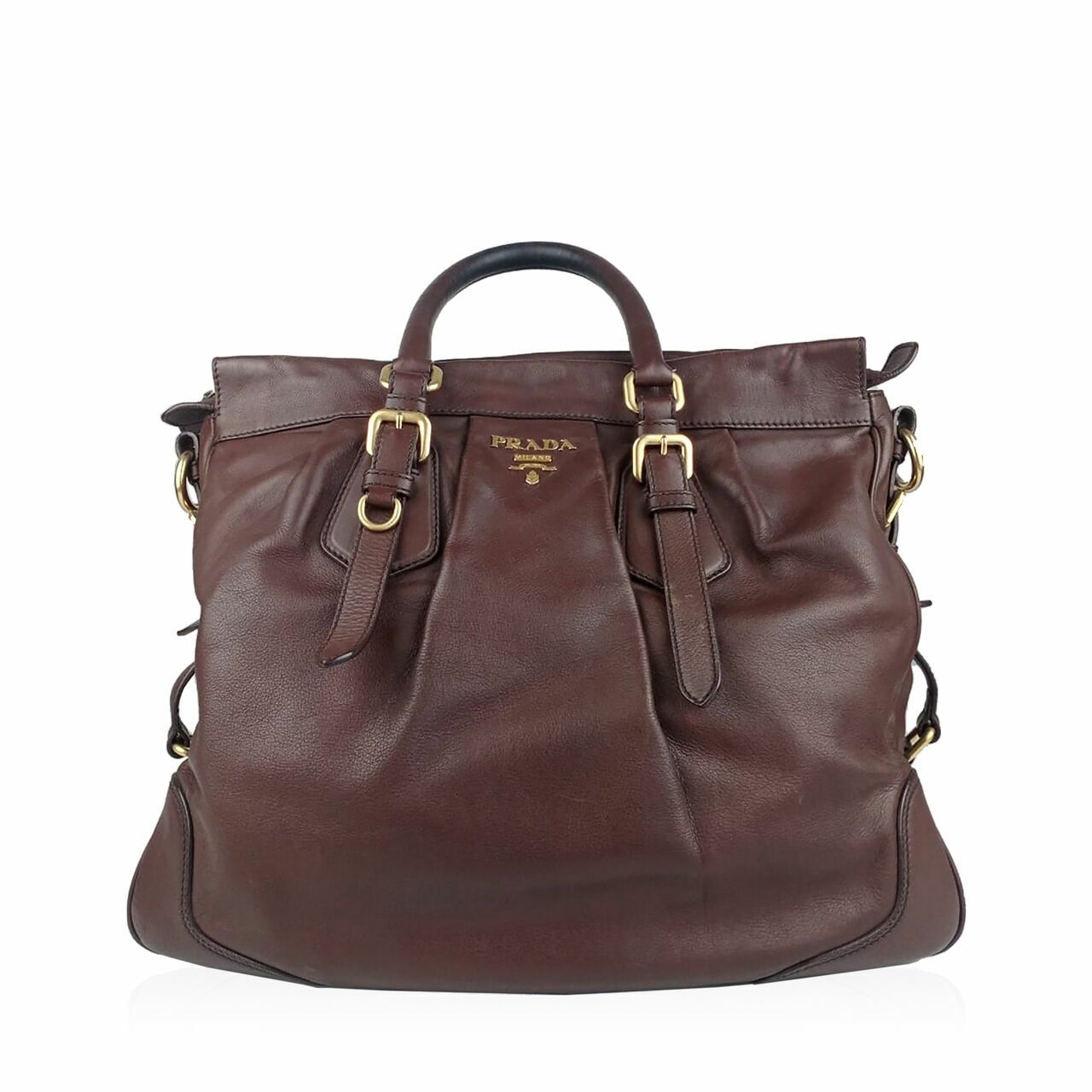 Prada Leather Handbag Dark Brown GHW 